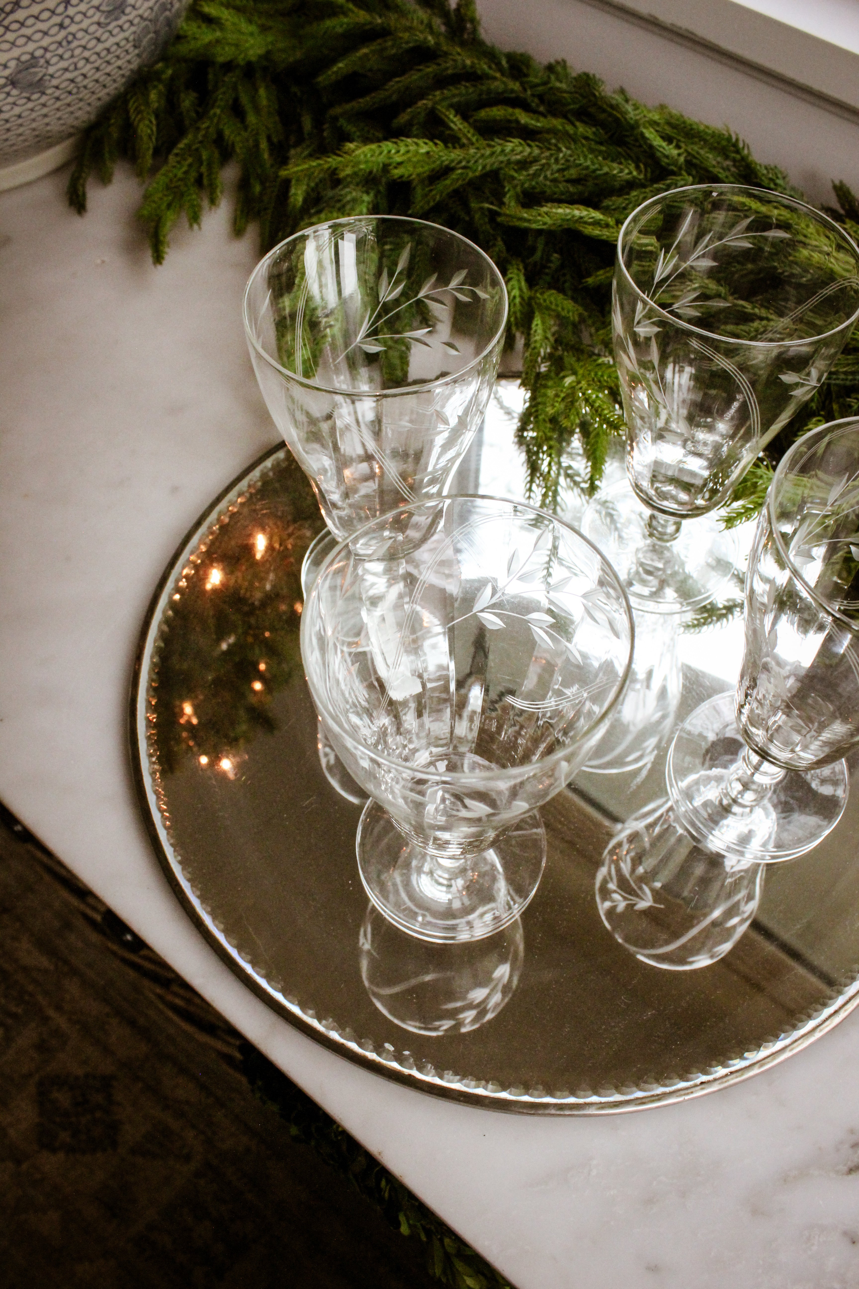 Vintage Set of 4 Etched Crystal Goblets