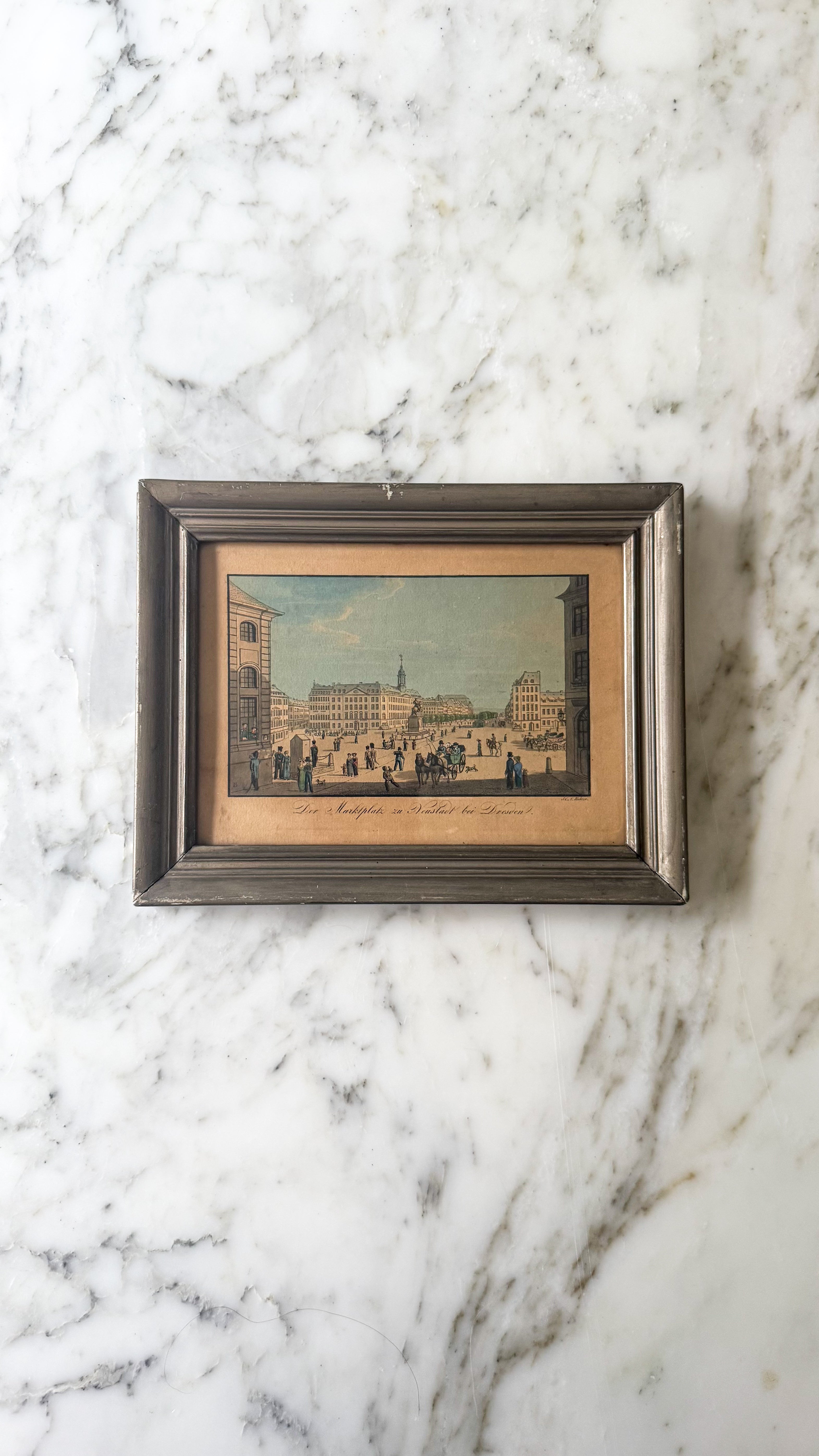 Antique German Hand-Colored Print 19th c