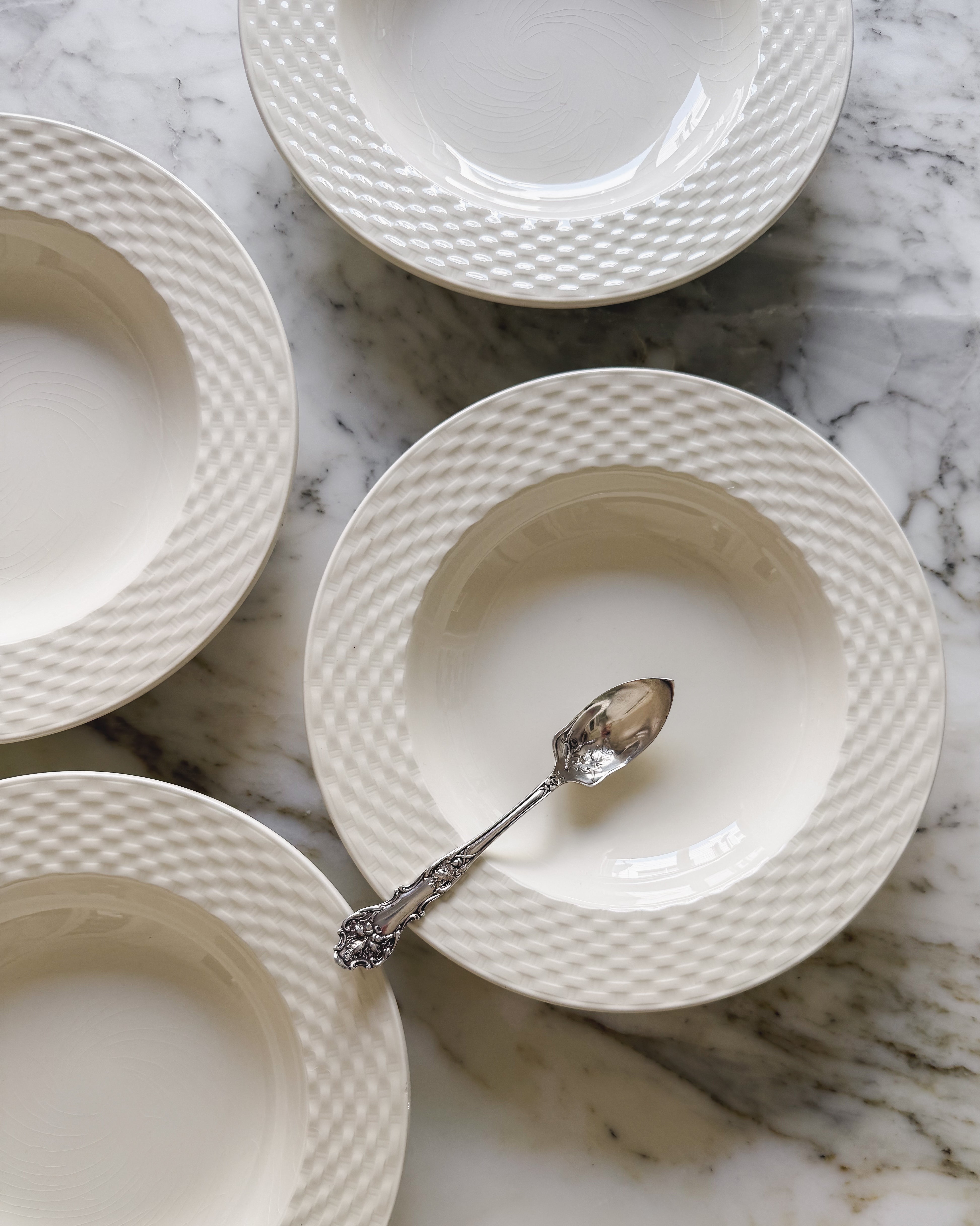 Vintage European Basketweave Ironstone Bowls, Set of 4