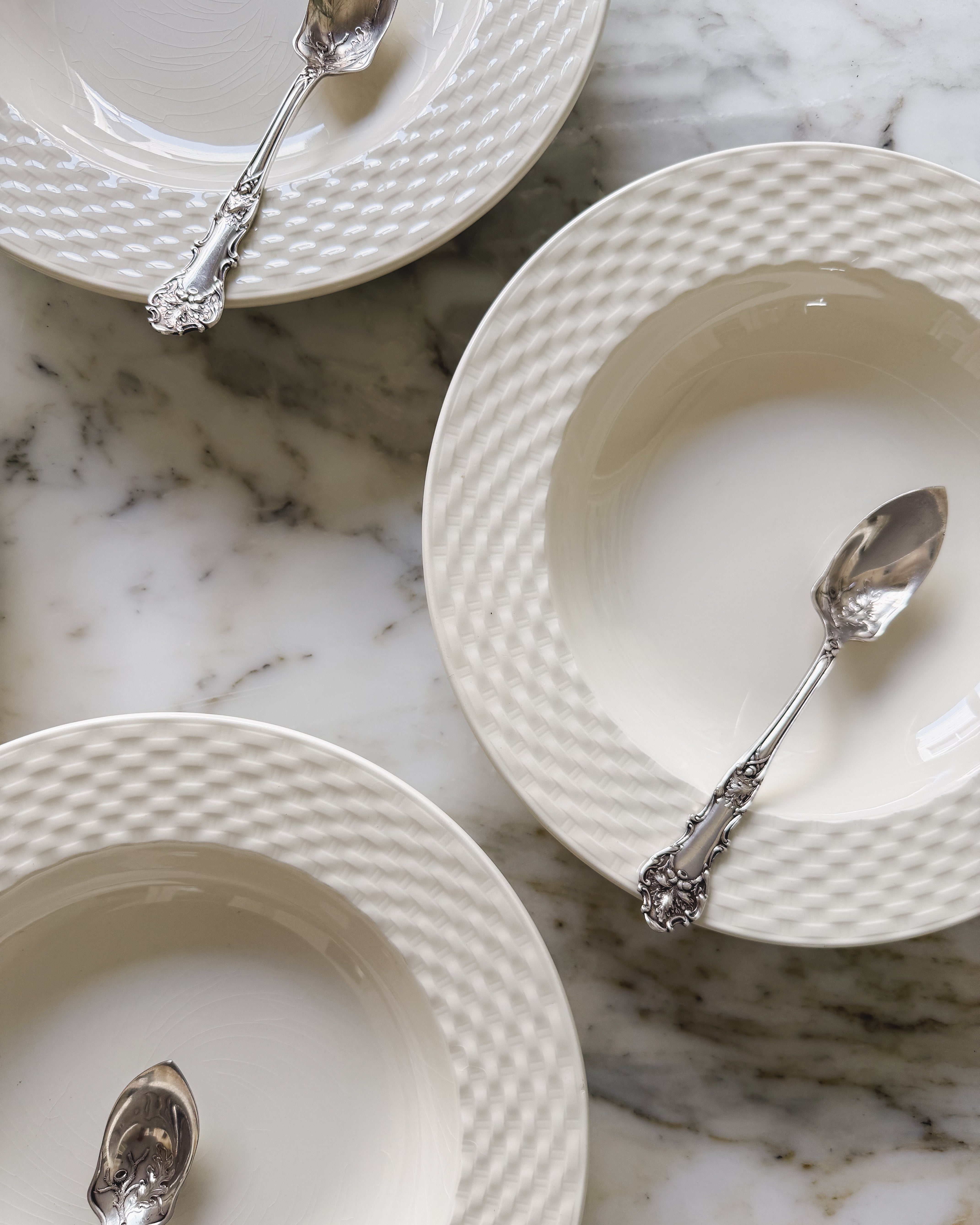 Vintage European Basketweave Ironstone Bowls, Set of 4
