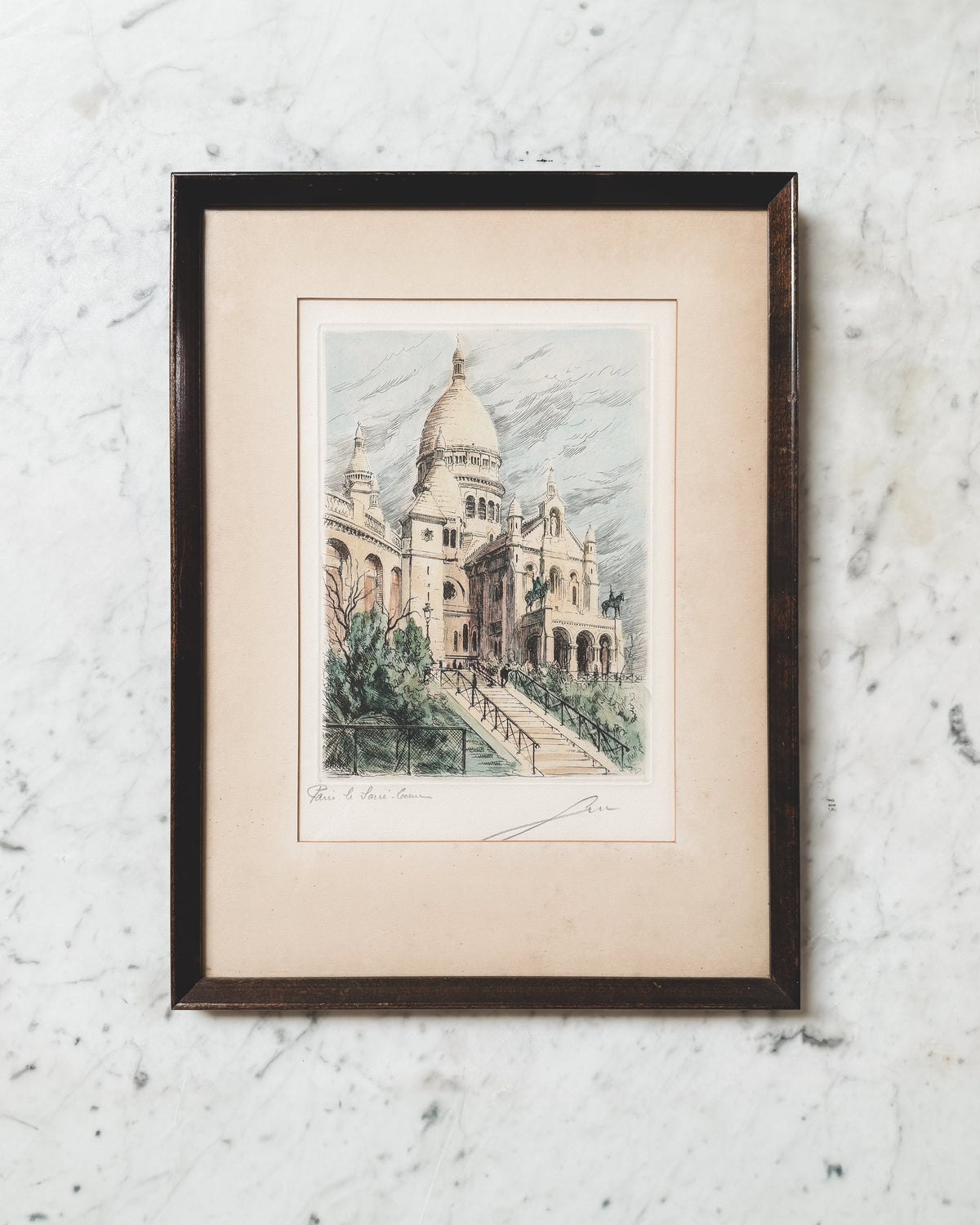 Early Vintage French Hand Colored Etching