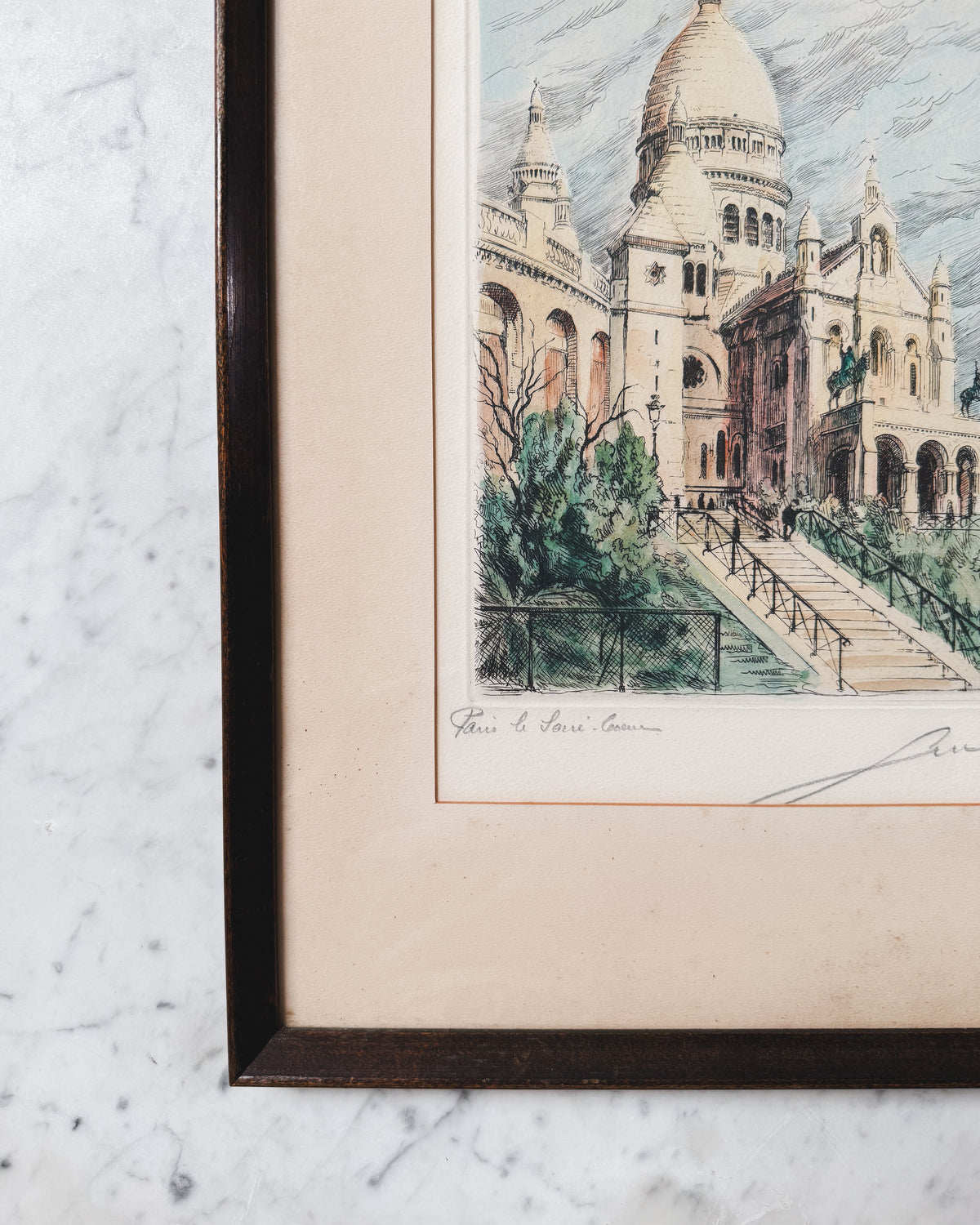 Early Vintage French Hand Colored Etching