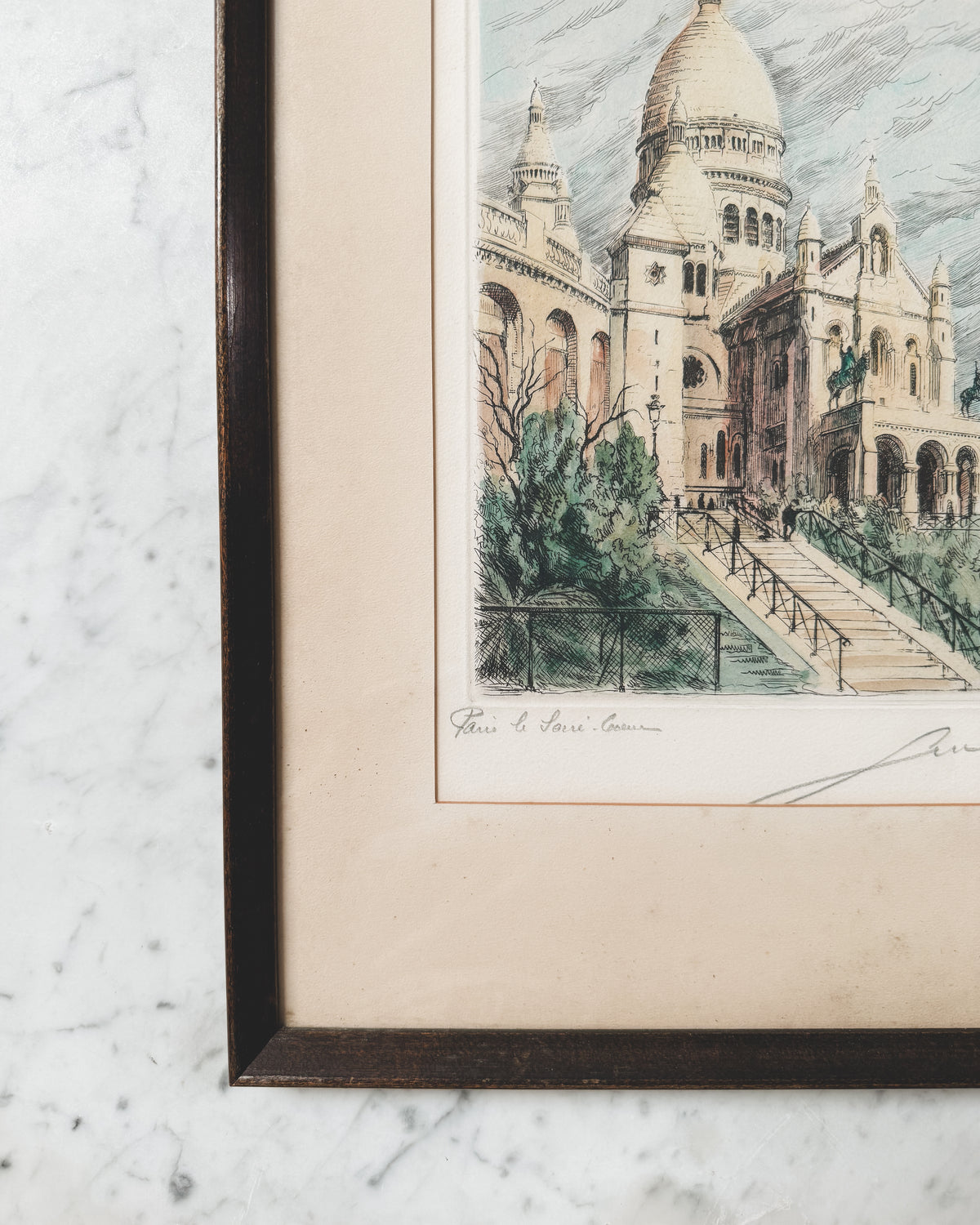 Early Vintage French Hand Colored Etching