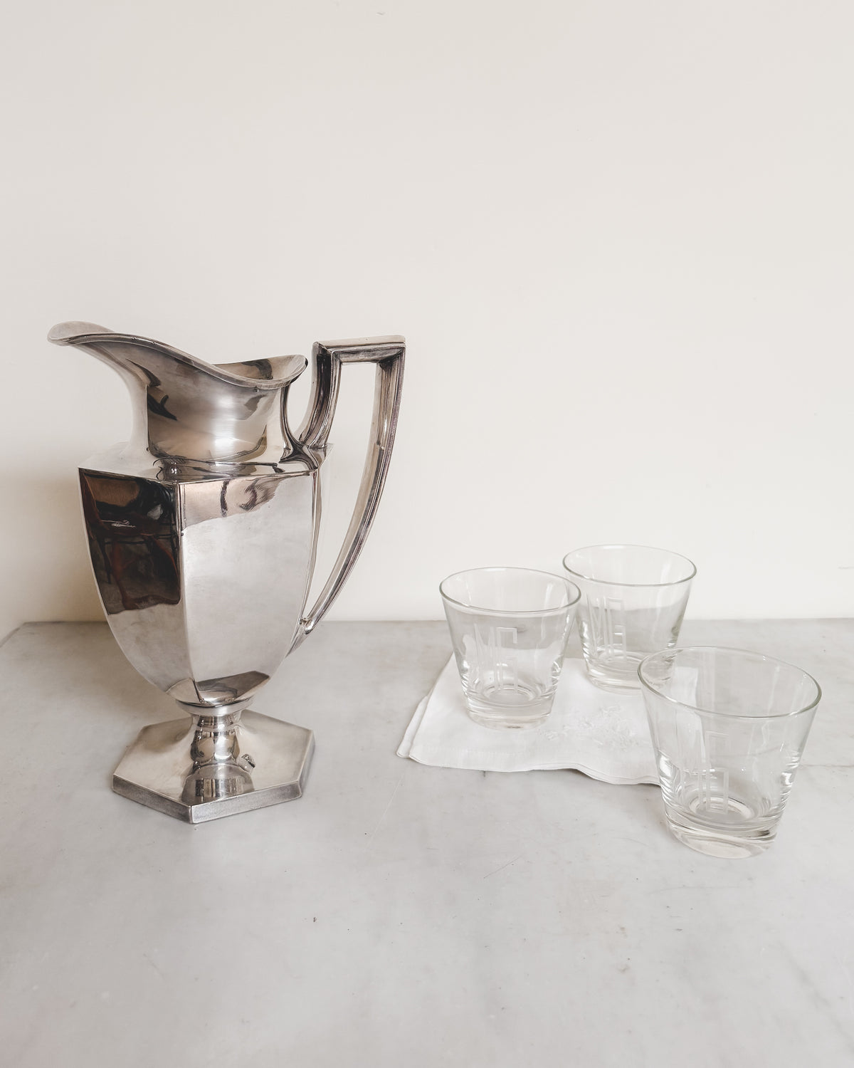 Antique Silver Monogrammed Water Pitcher