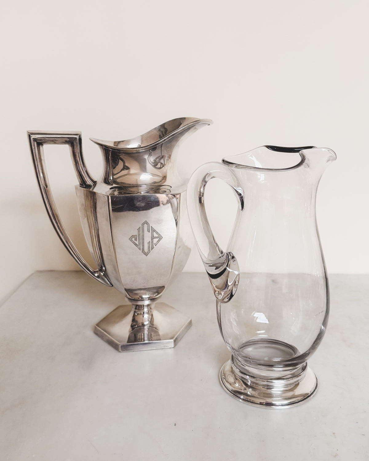 Antique Silver Monogrammed Water Pitcher