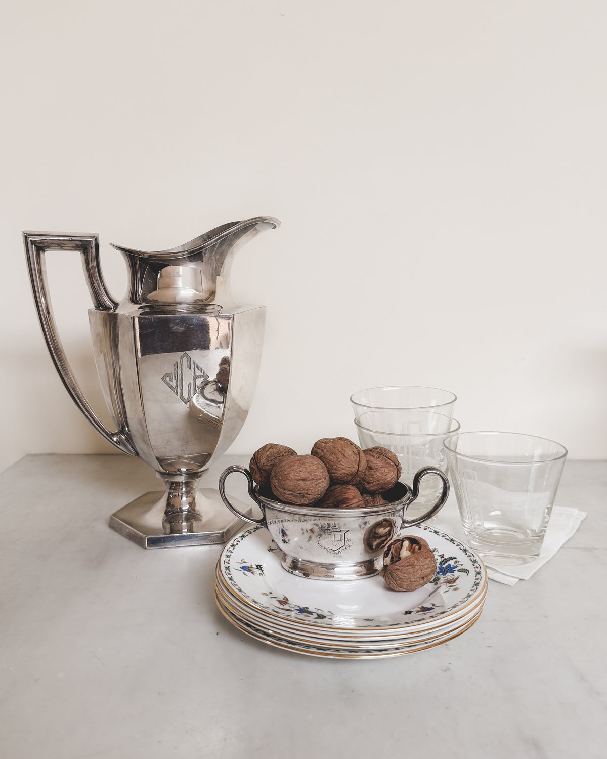 Antique Silver Monogrammed Water Pitcher