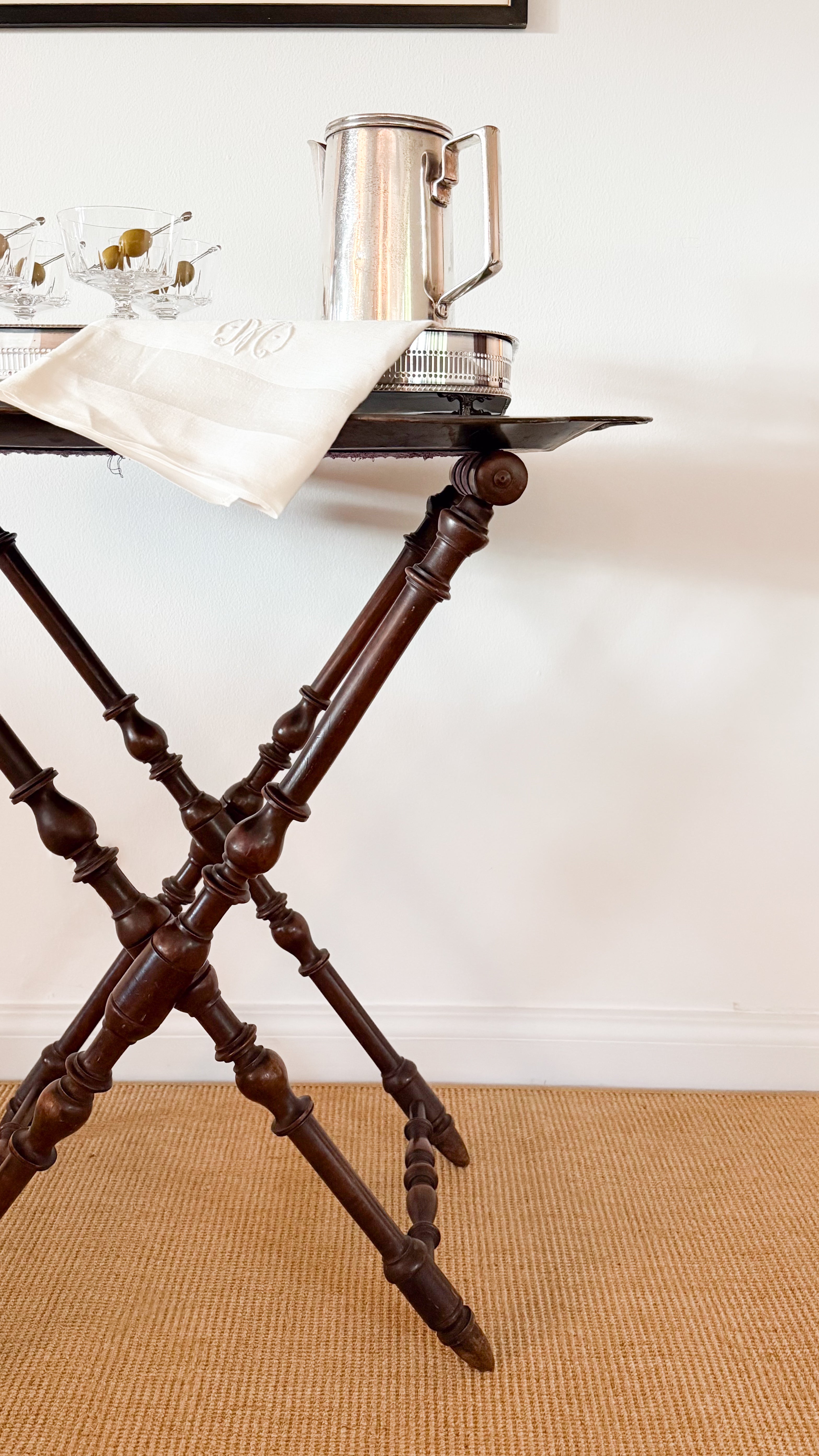 Antique 19th c French Tray Stand with Tole Tray