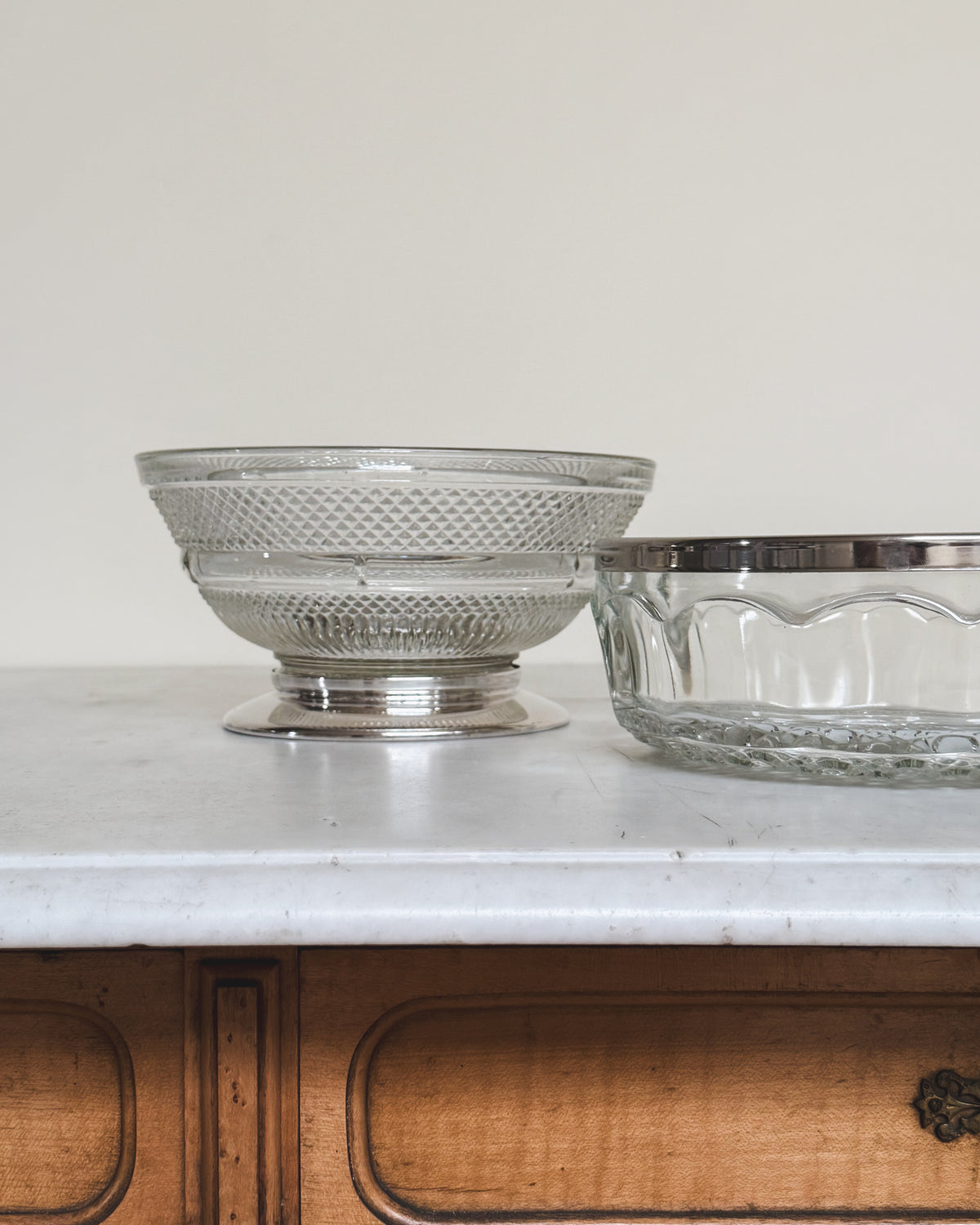 Vintage English Glass & Silver Pedestal Bowl