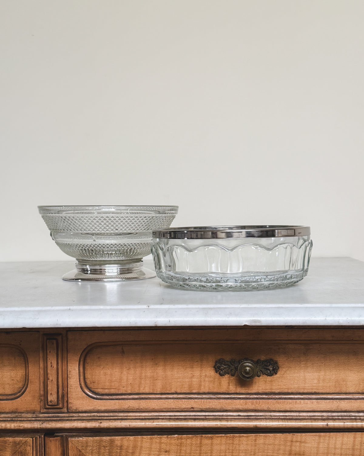 Vintage English Glass & Silver Pedestal Bowl