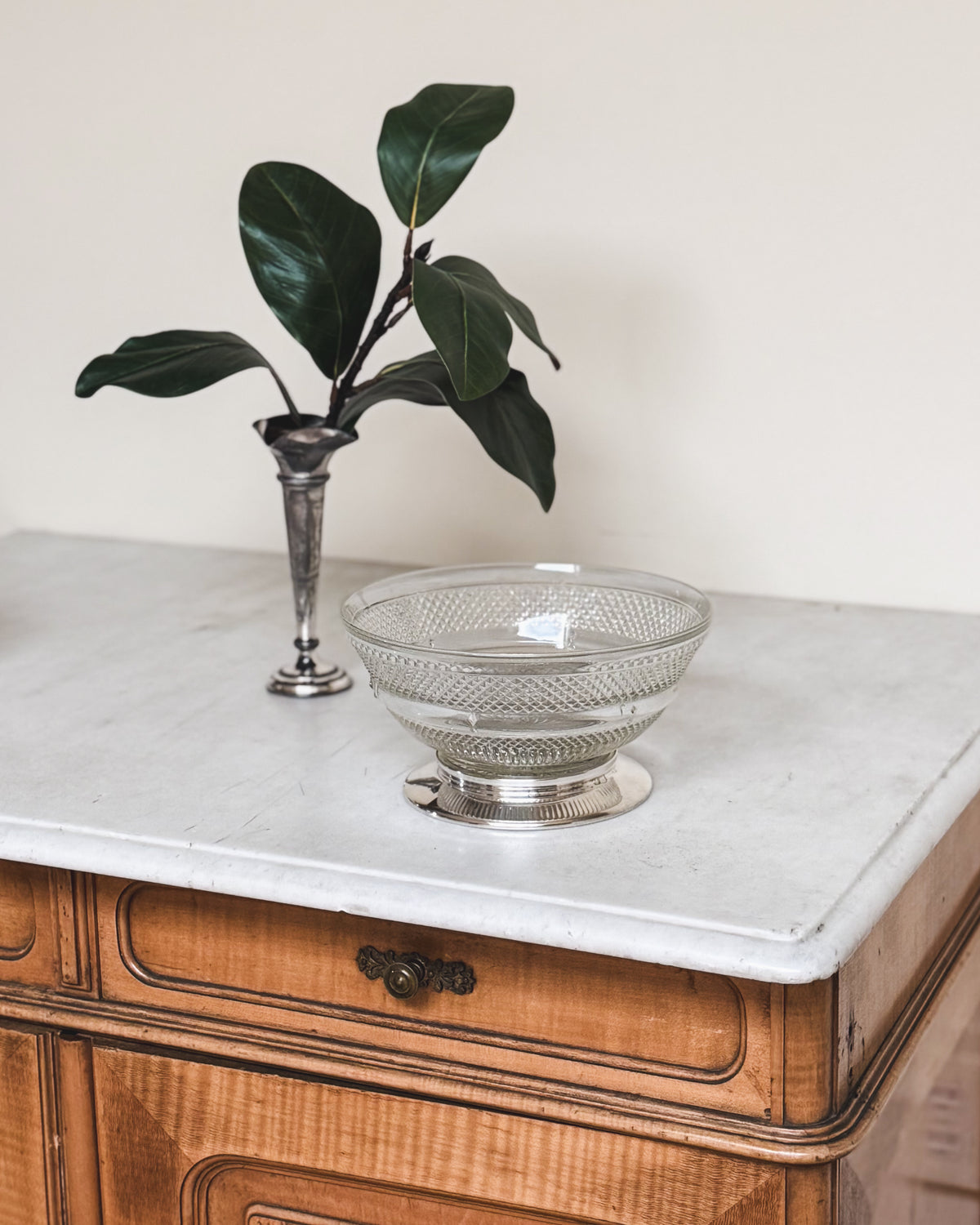 Vintage English Glass & Silver Pedestal Bowl