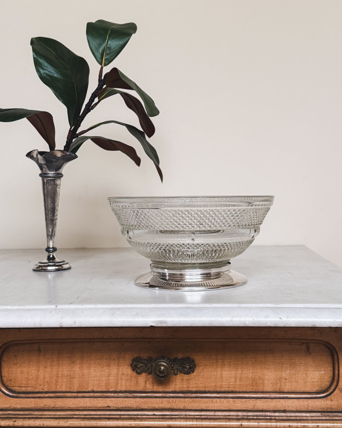 Vintage English Glass & Silver Pedestal Bowl