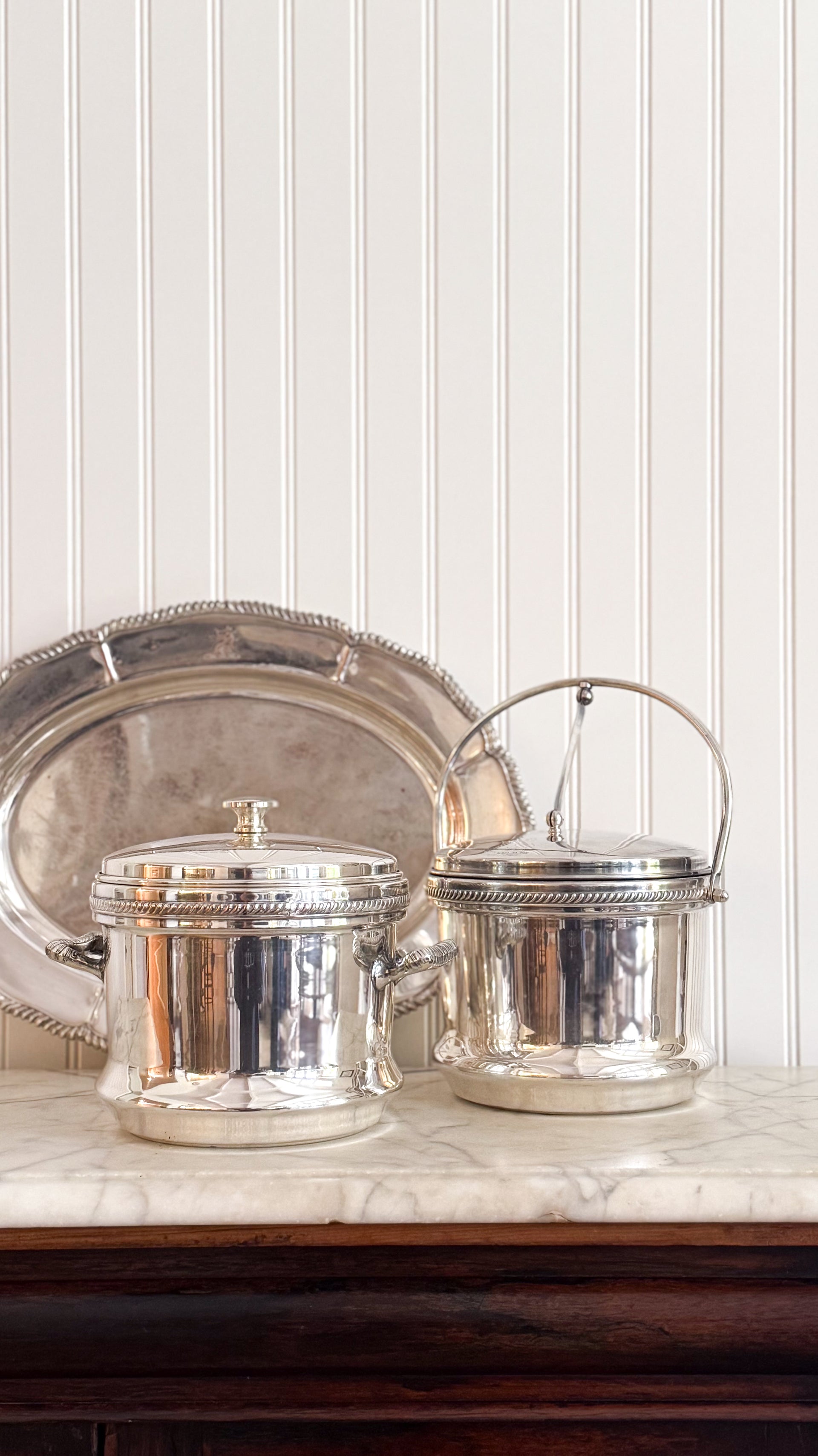 Vintage Silver Lion Ice Bucket, Hinged Lid