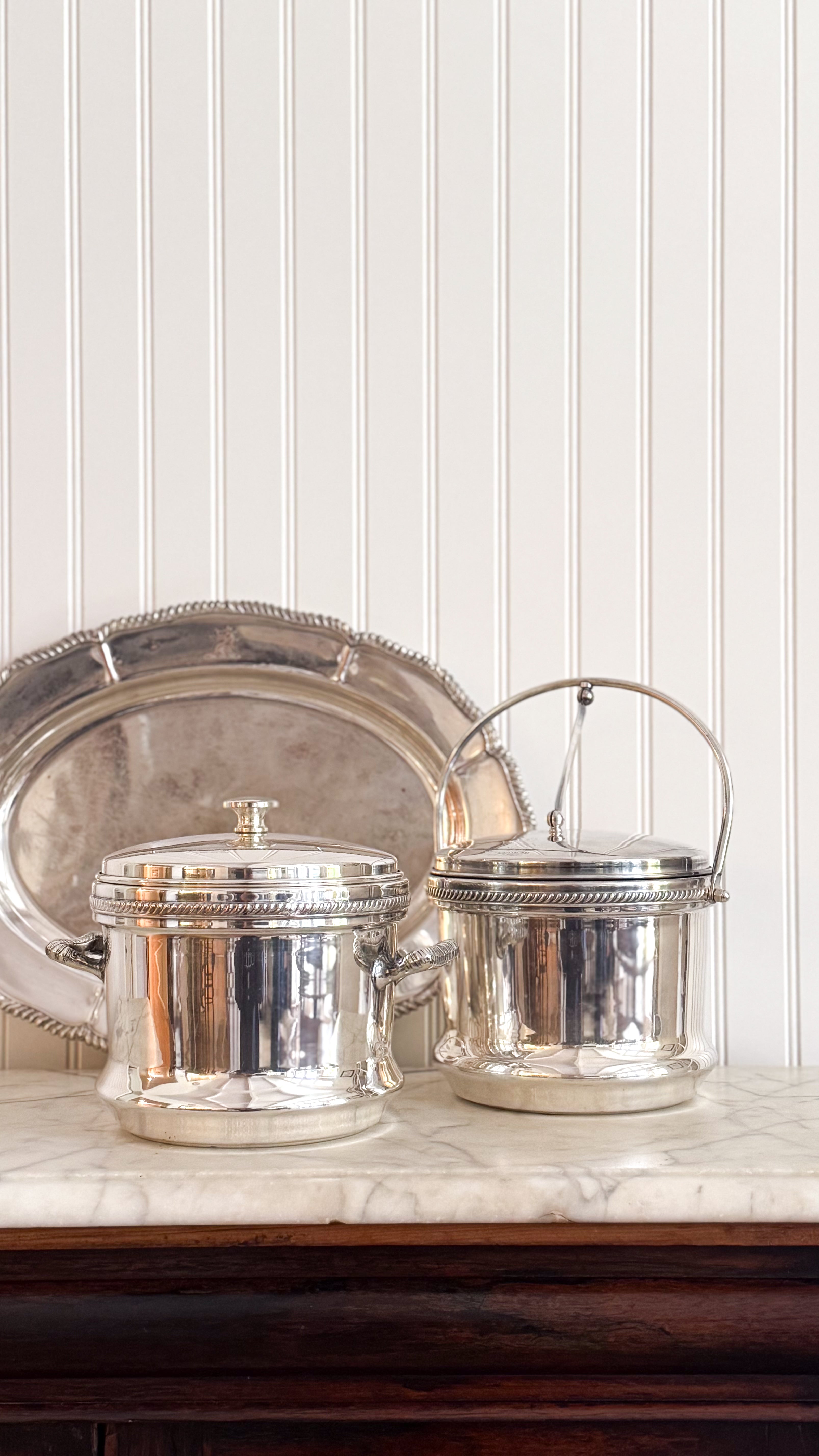 Vintage Silver Lion Ice Bucket, Hinged Lid