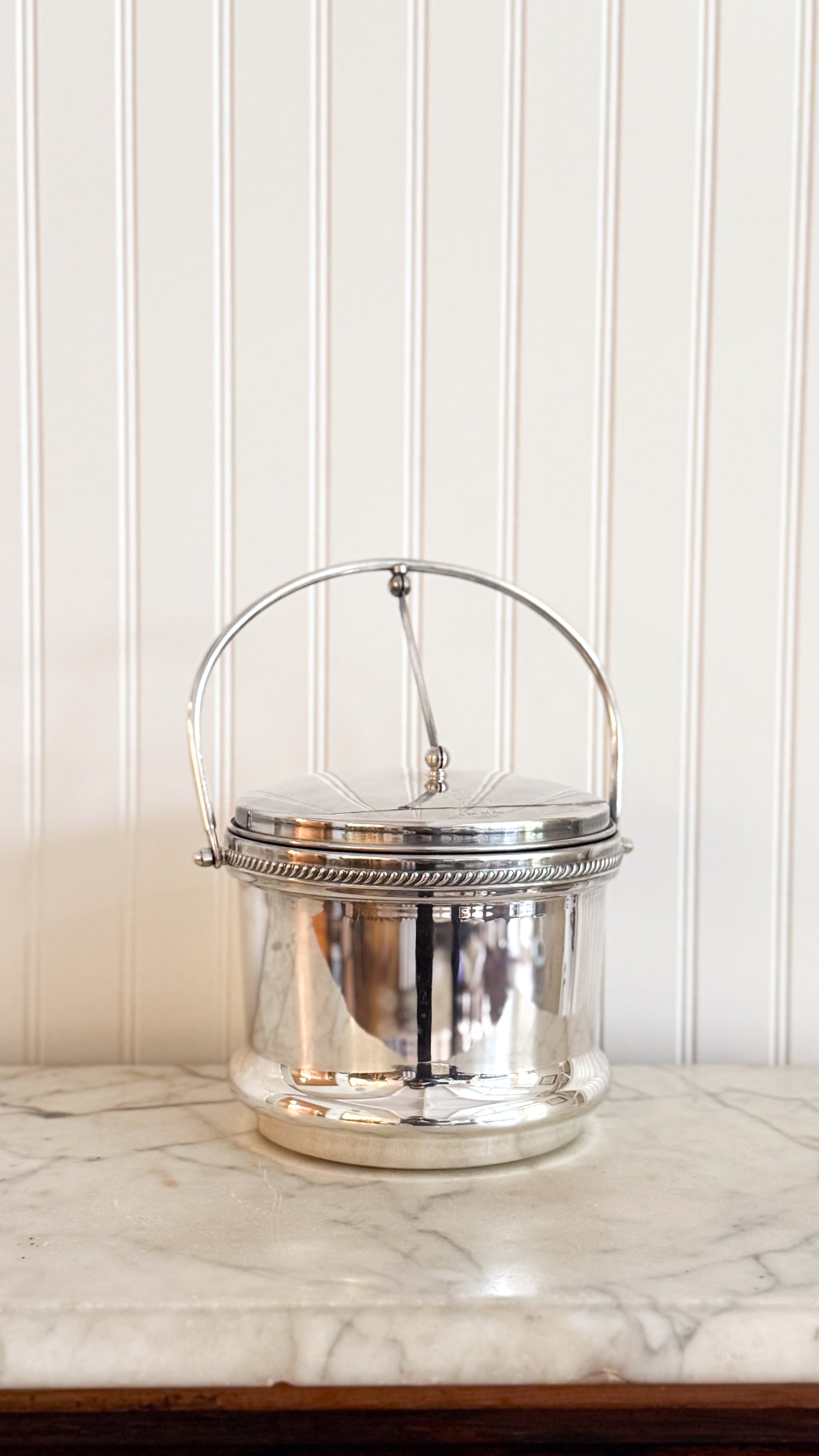 Vintage Silver Lion Ice Bucket, Hinged Lid