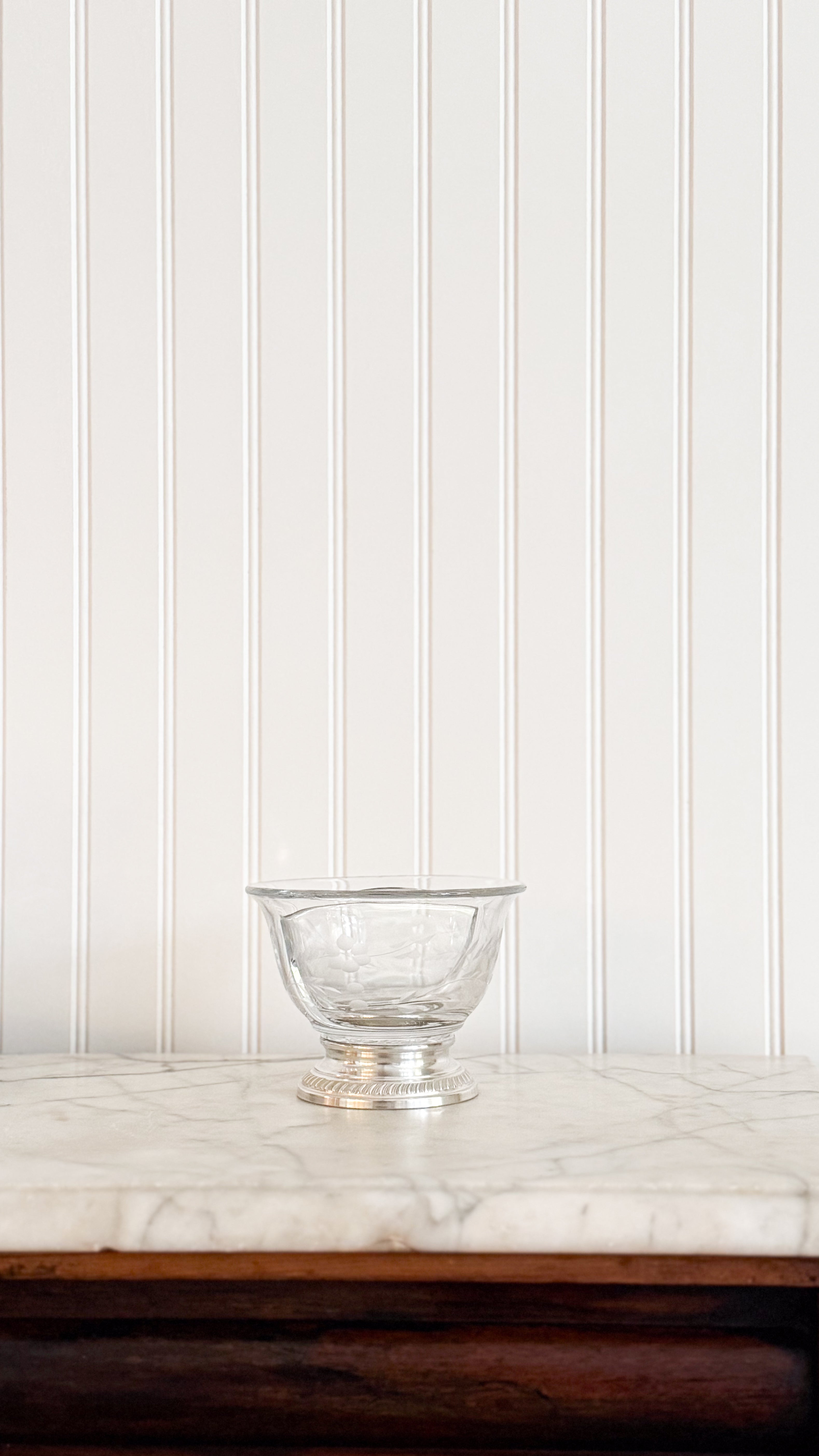 Early Vintage Sterling & Glass Condiment Bowl