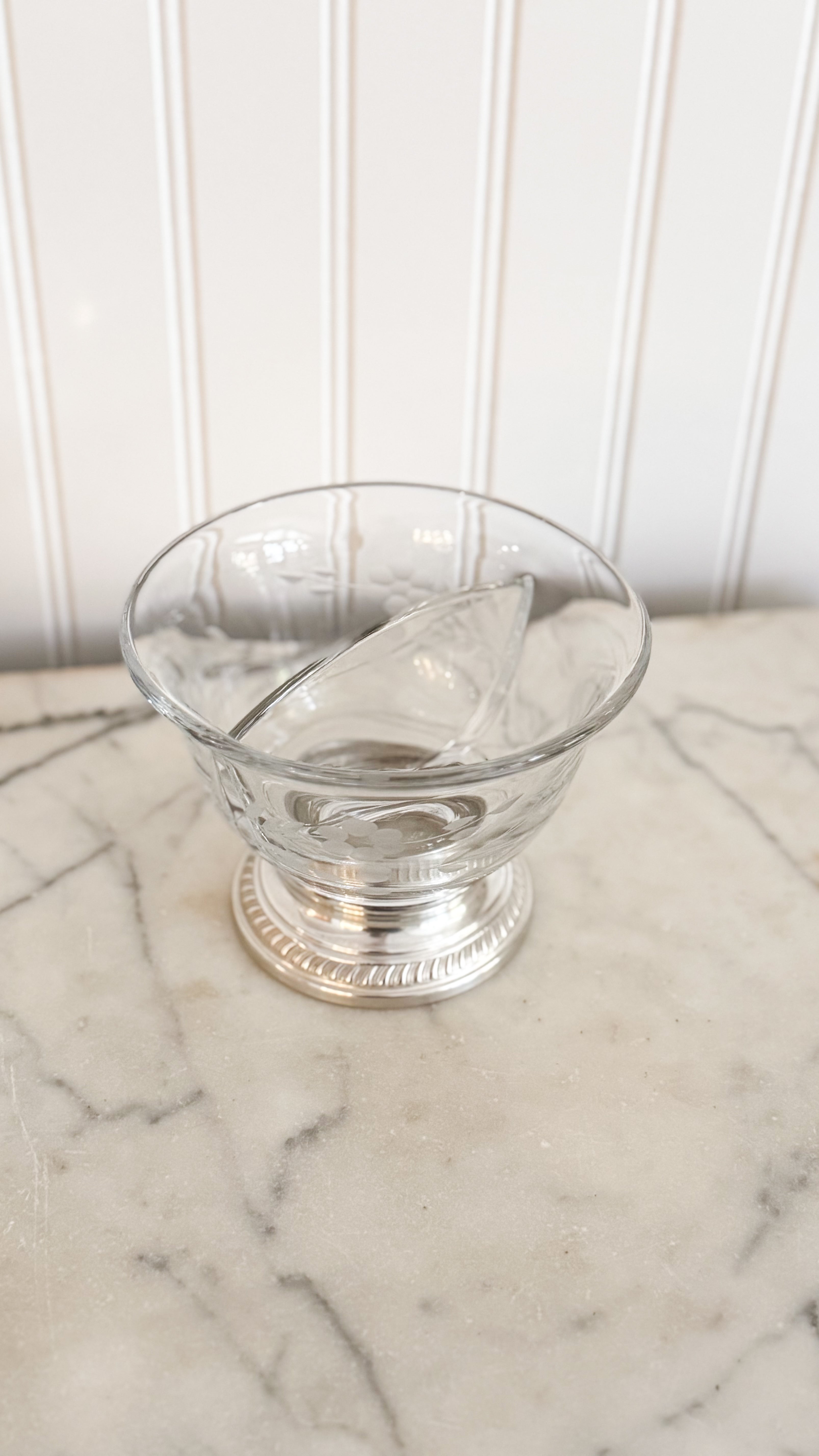 Early Vintage Sterling & Glass Condiment Bowl