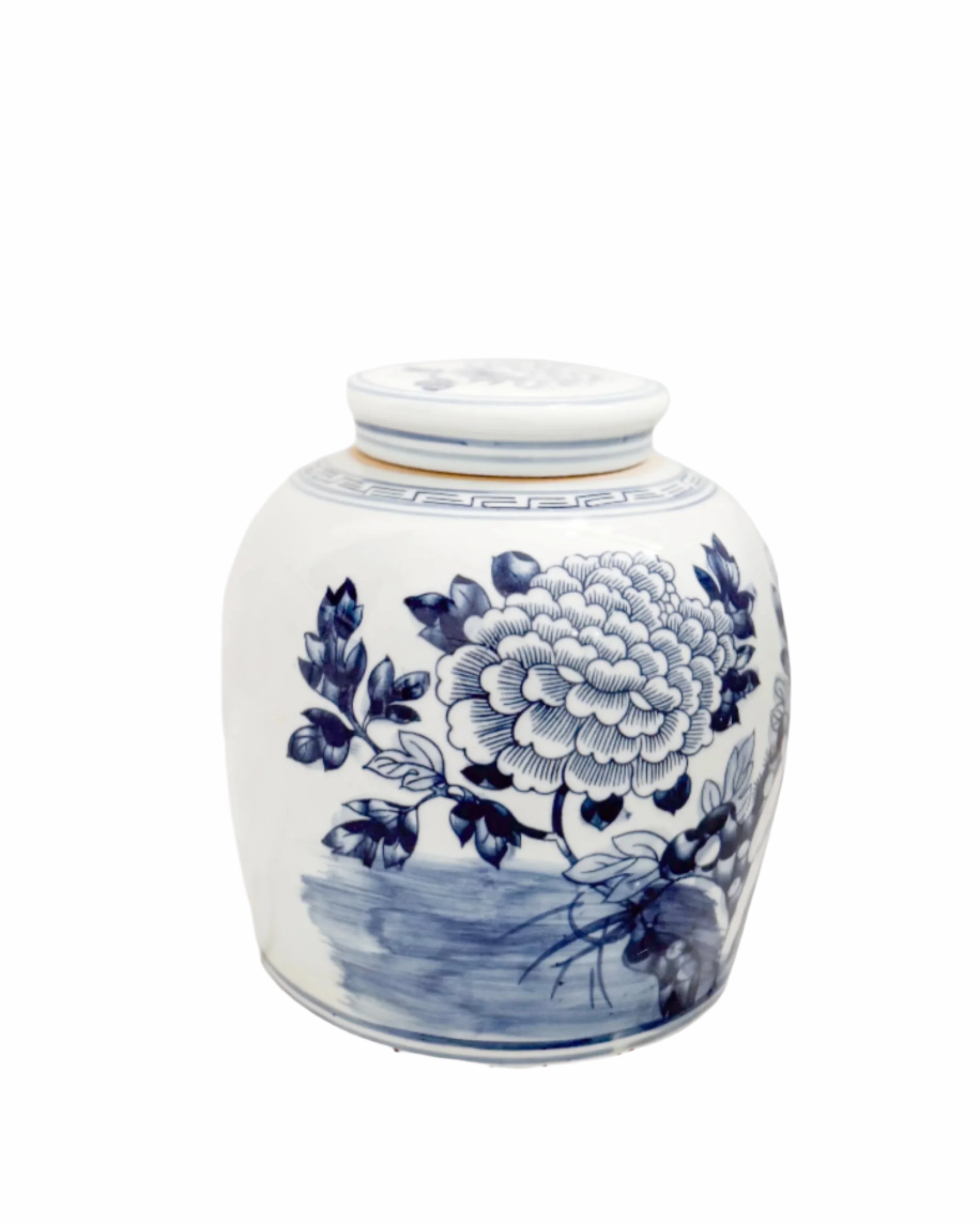 Blue Peony Porcelain Lidded Ginger Jar