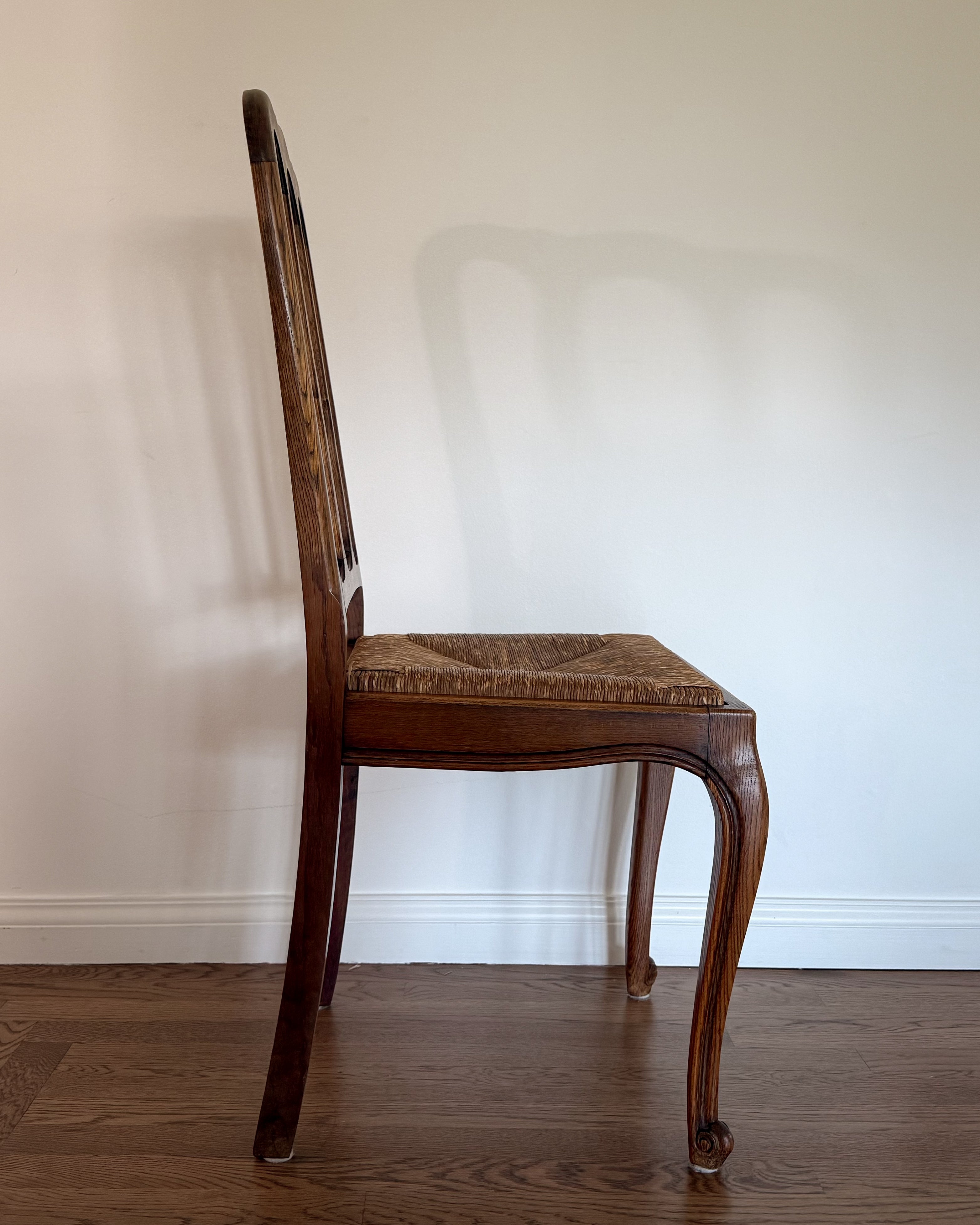 Pair of Antique French Oak Chairs with Rush Seat