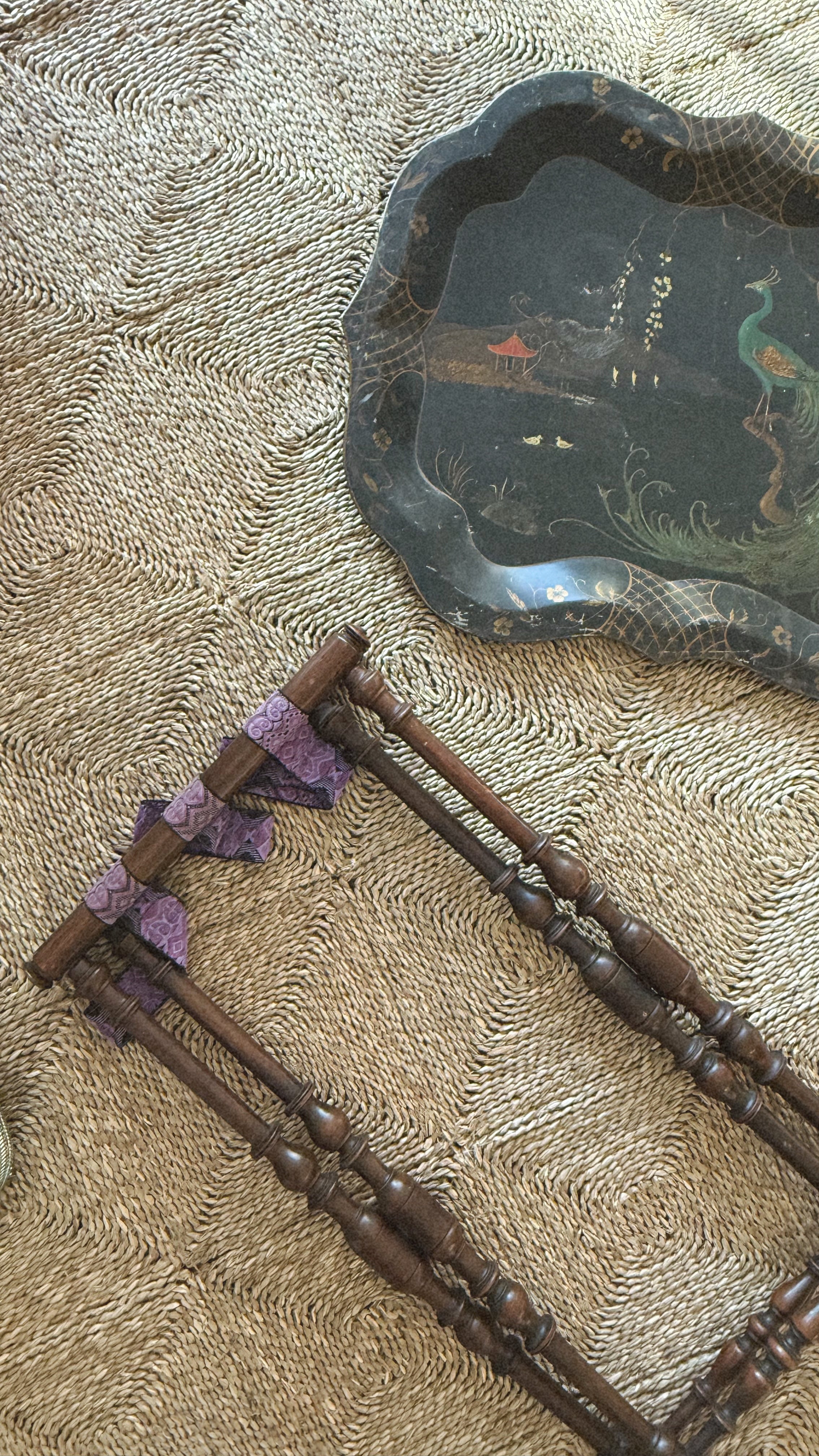 Antique 19th c French Tray Stand with Tole Tray