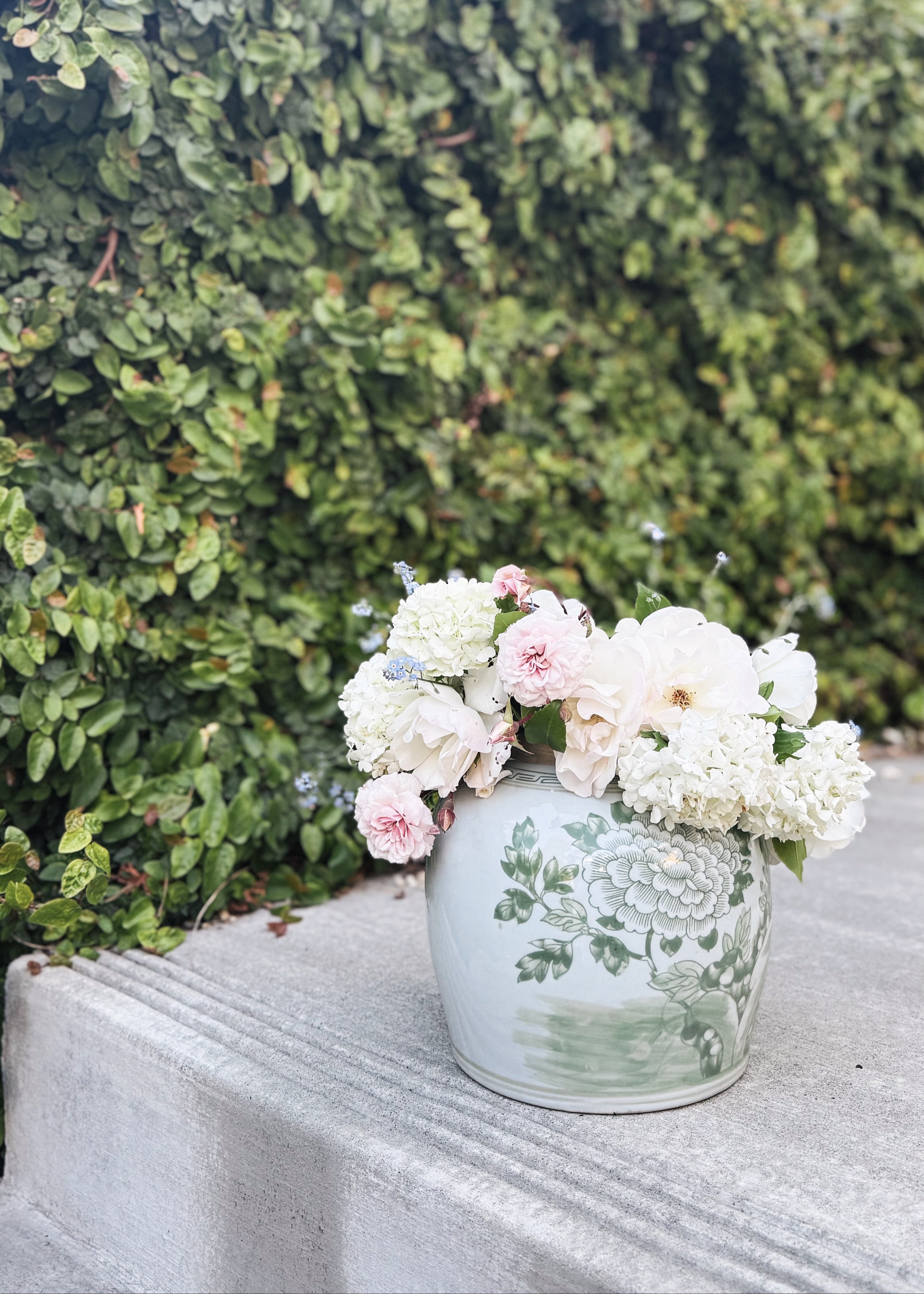 Green Peony Porcelain Lidded Ginger Jar