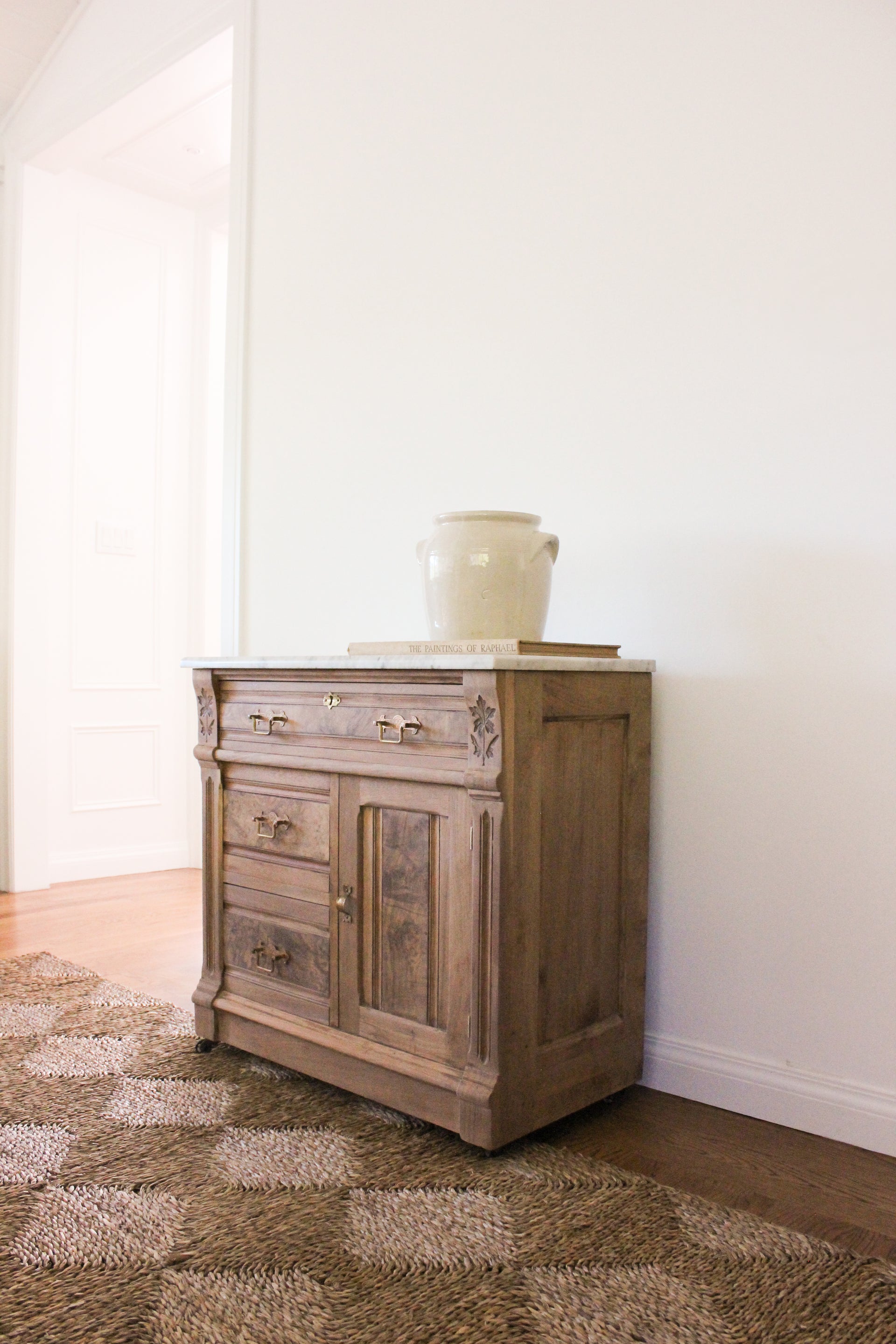 Raw Wood 19th Century Dresser with Marble Top