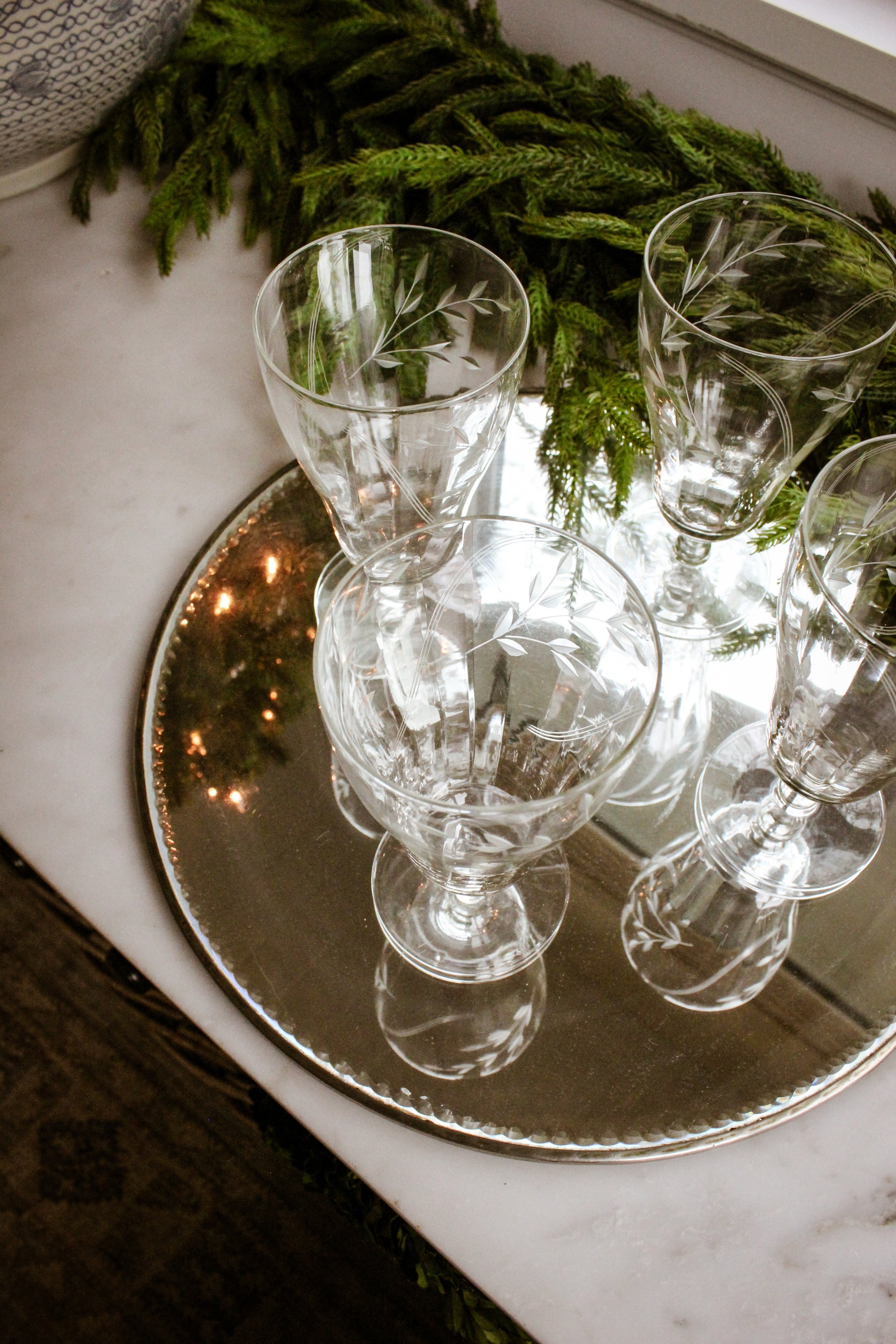 Vintage Set of 4 Etched Crystal Goblets