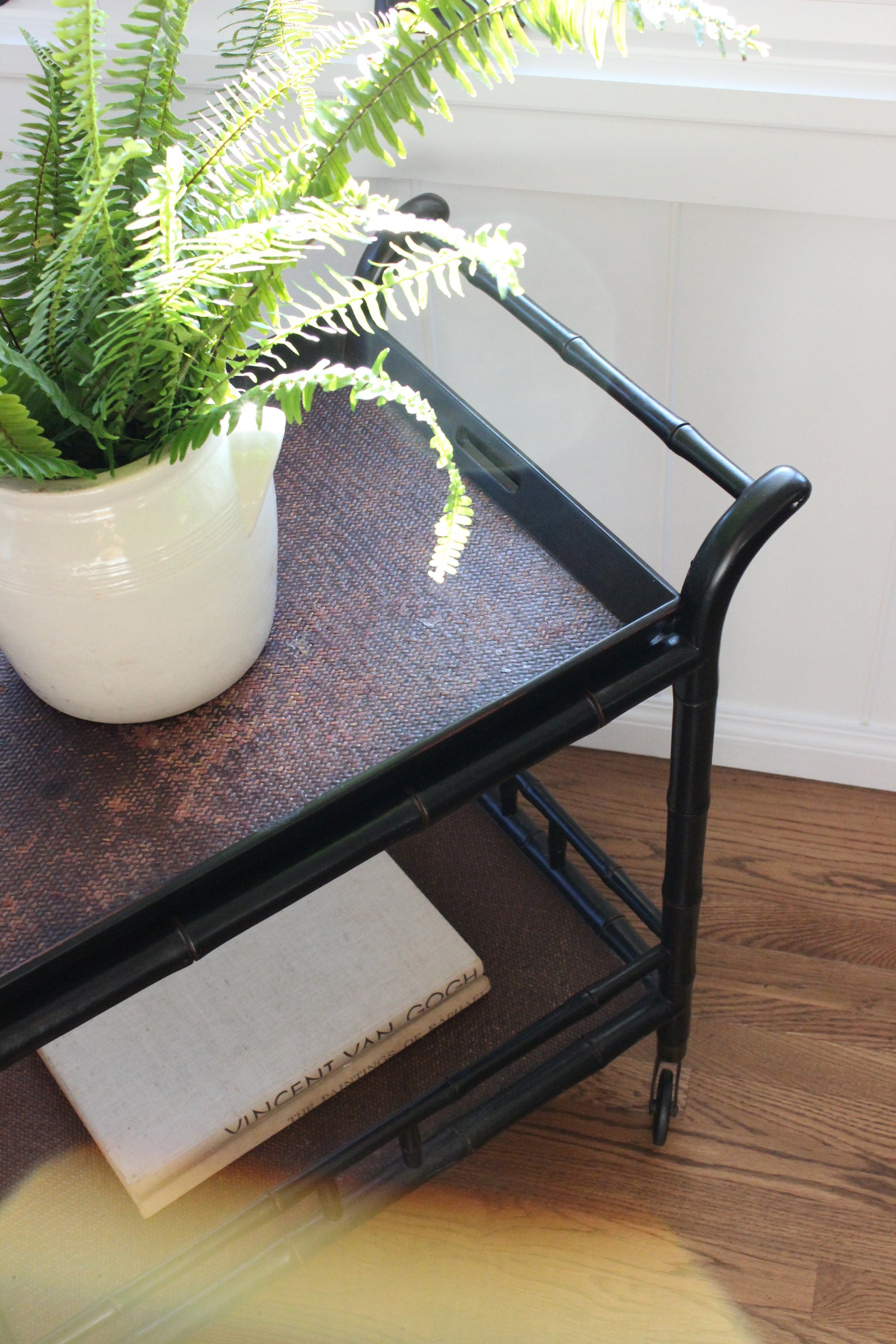 Vintage Black Bar Cart in Chinoiserie Style