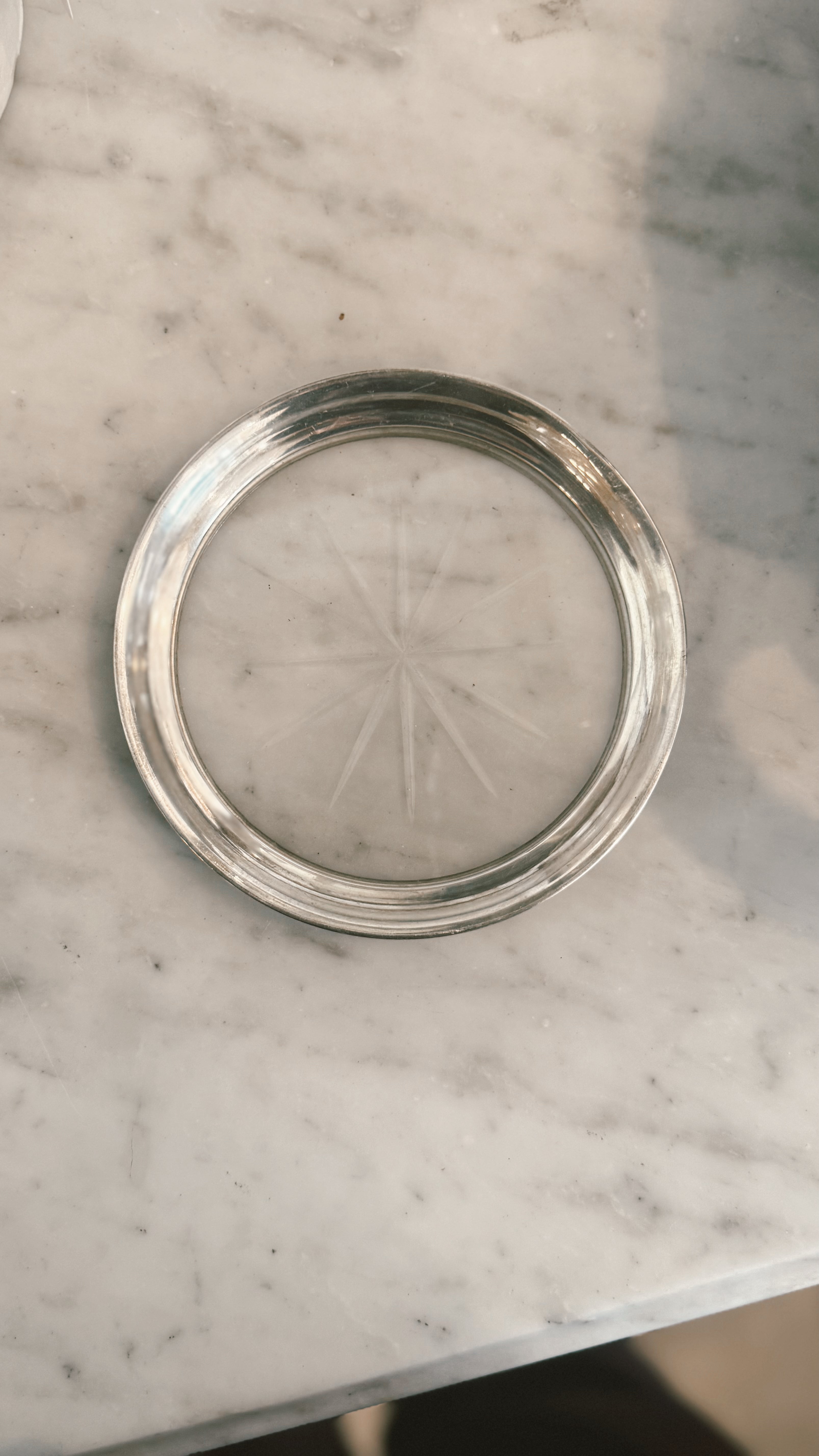 Glass & Sterling Wine Coaster