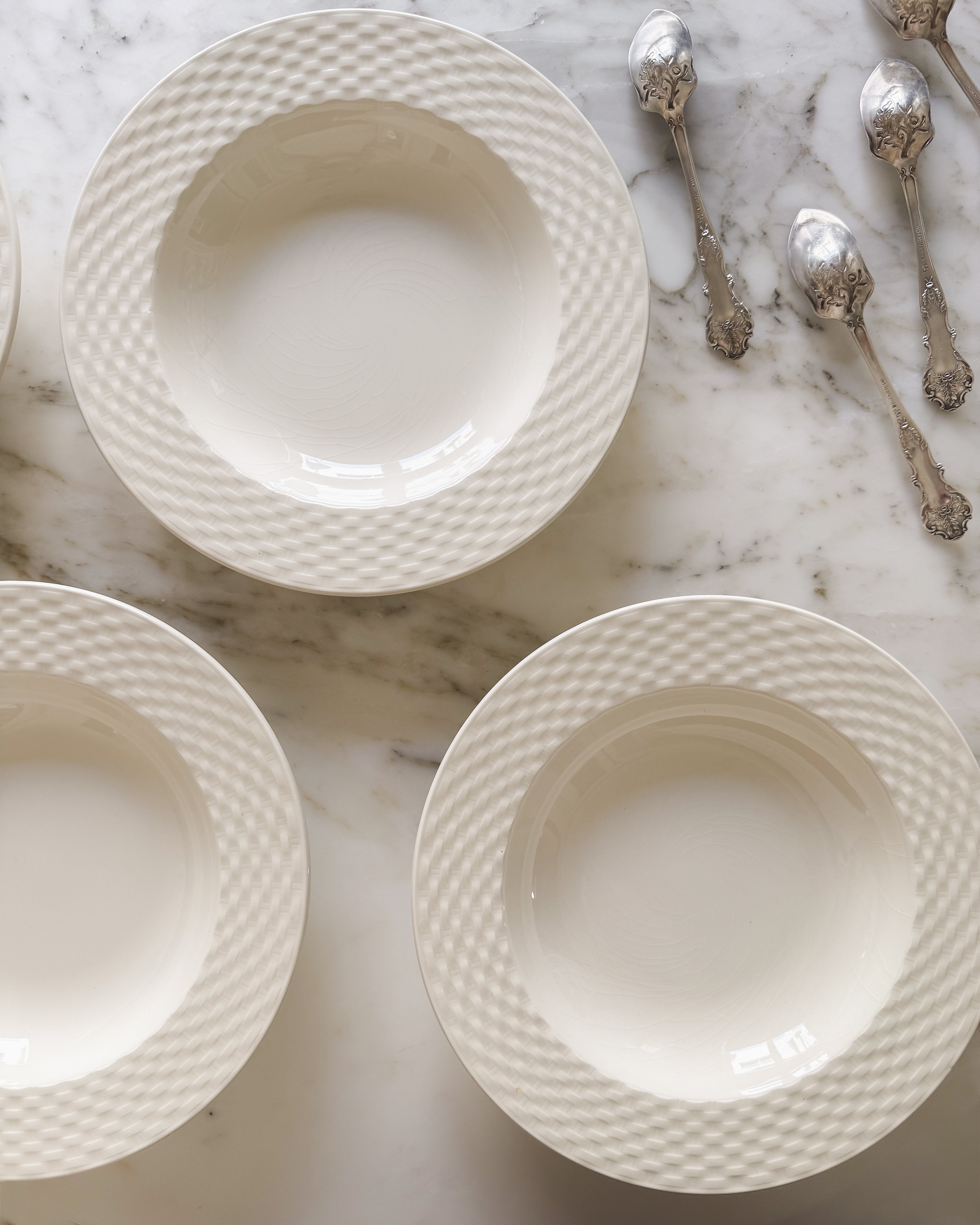 Vintage European Basketweave Ironstone Bowls, Set of 4