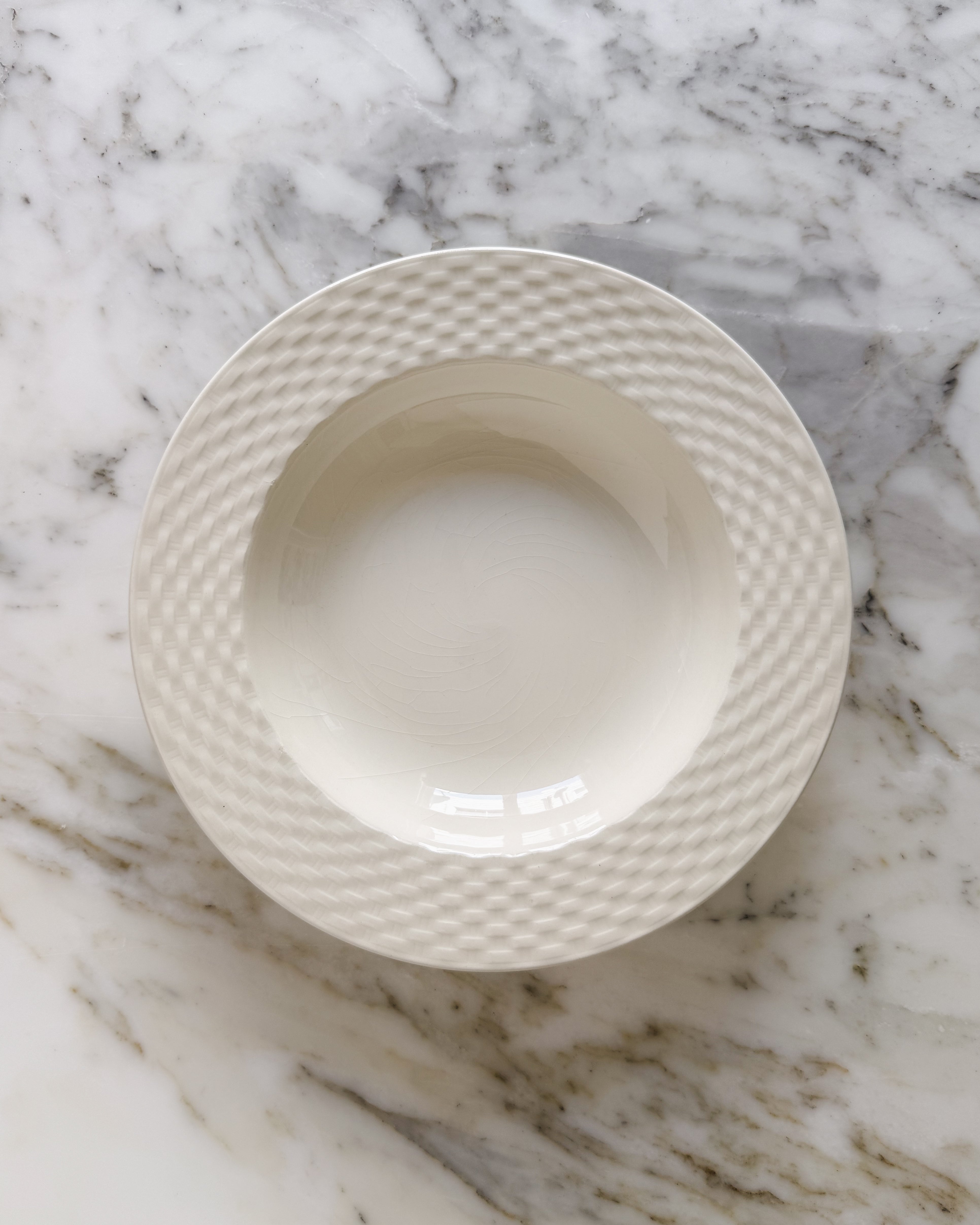 Vintage European Basketweave Ironstone Bowls, Set of 4