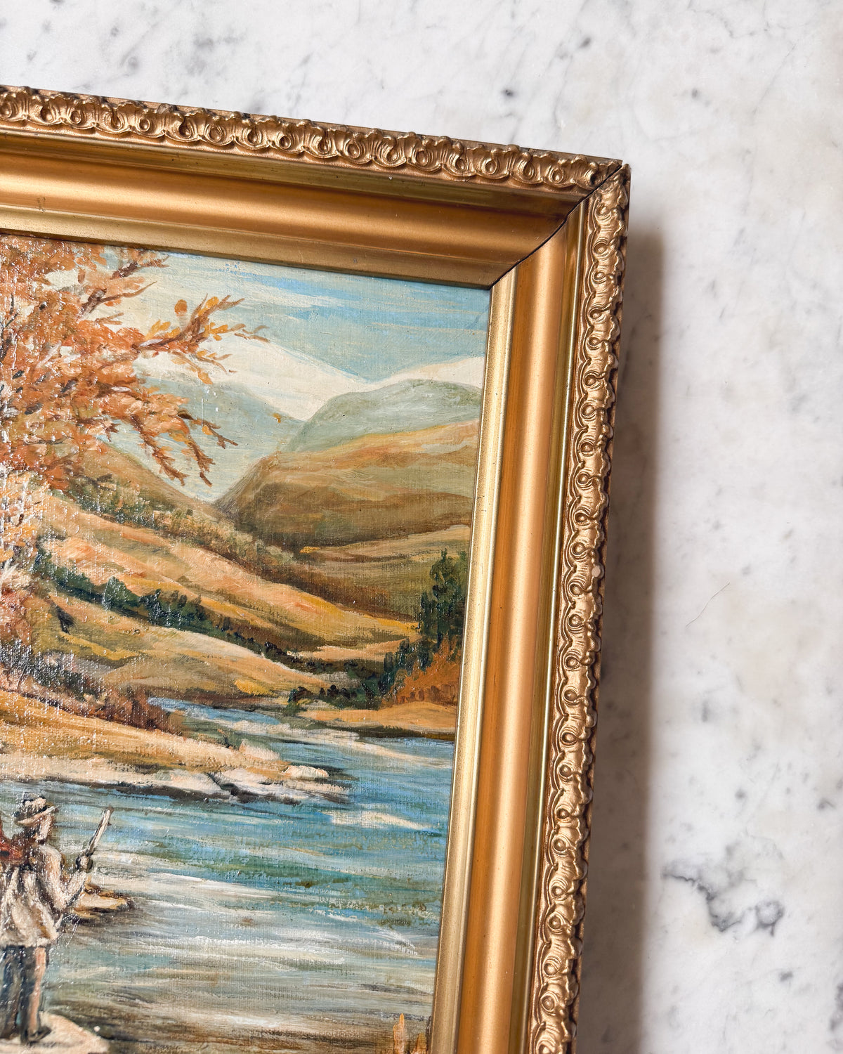 Antique Autumn Landscape Oil Painting