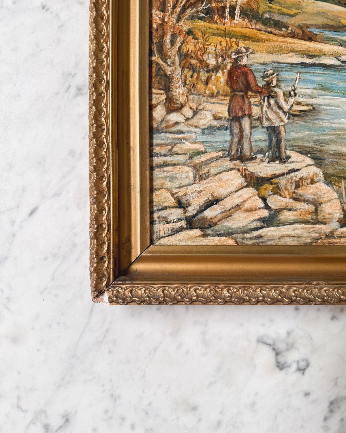 Antique Autumn Landscape Oil Painting
