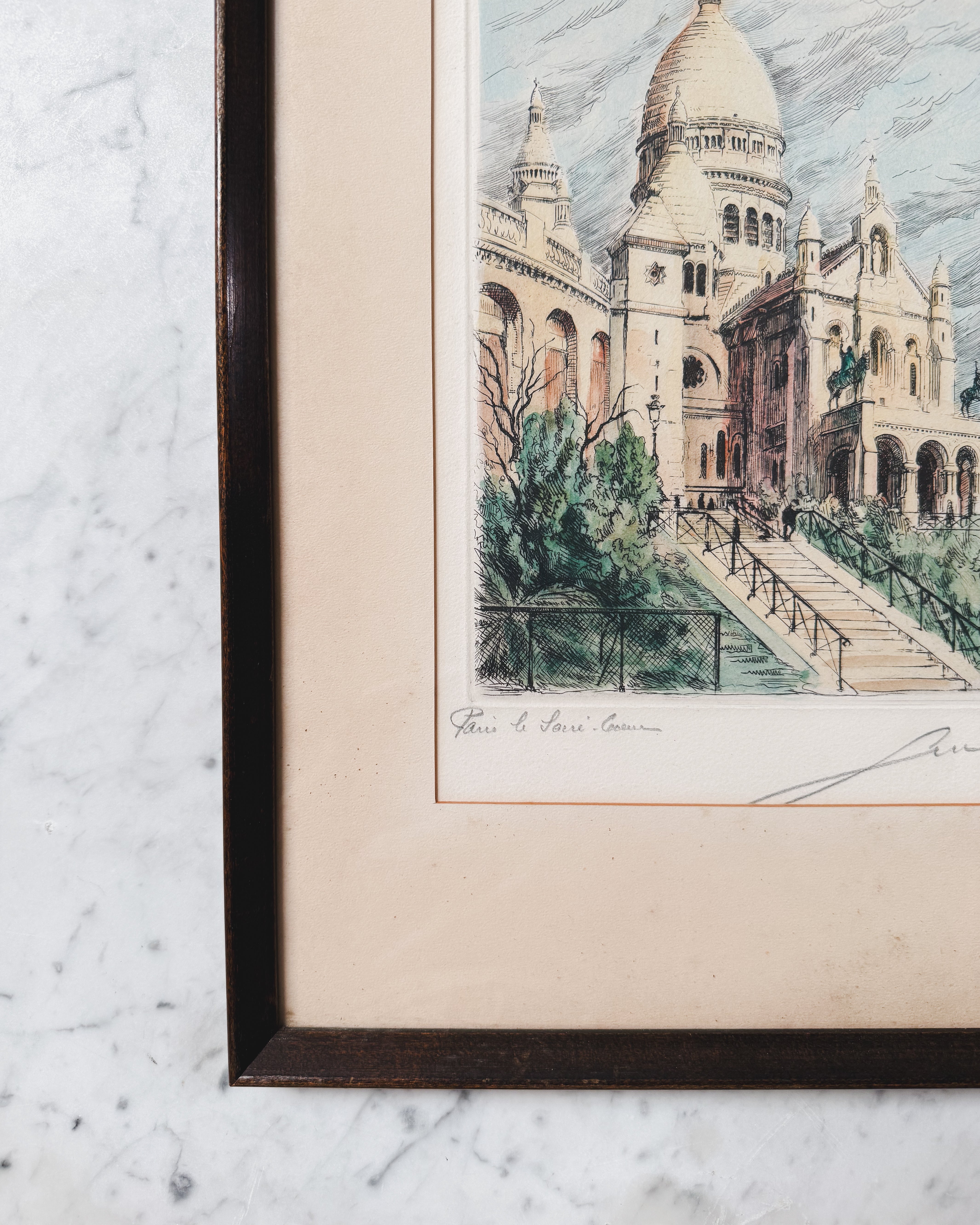Early Vintage French Hand Colored Etching