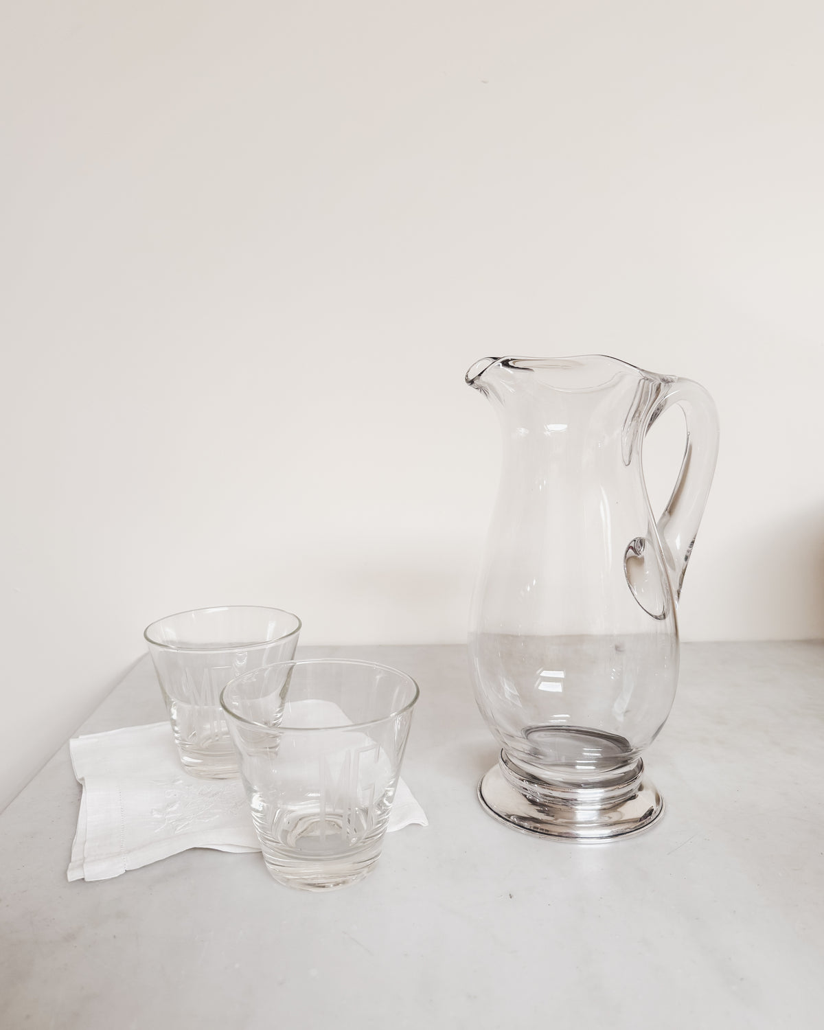 Vintage Gump’s Sterling Silver & Glass Pitcher