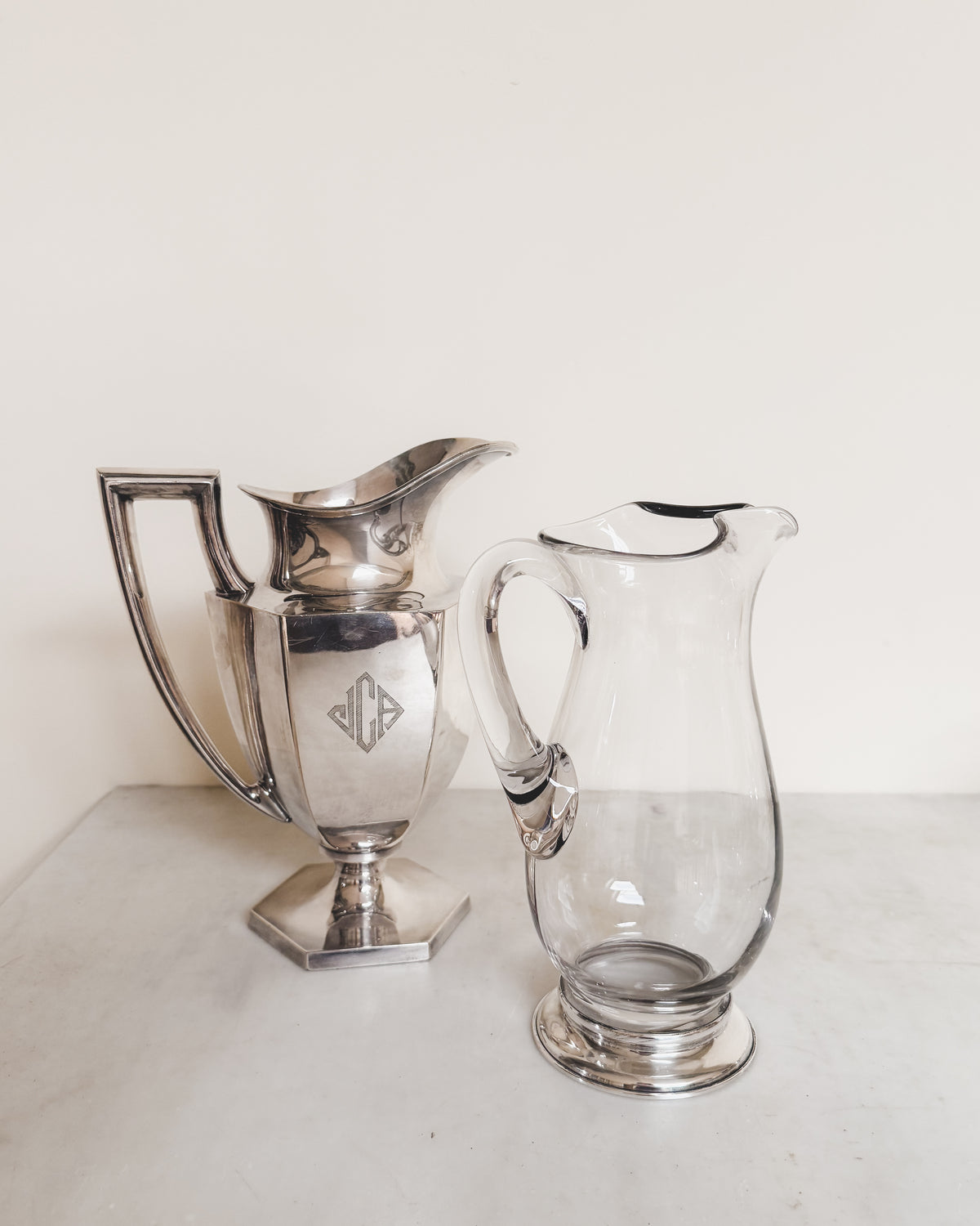 Vintage Gump’s Sterling Silver & Glass Pitcher