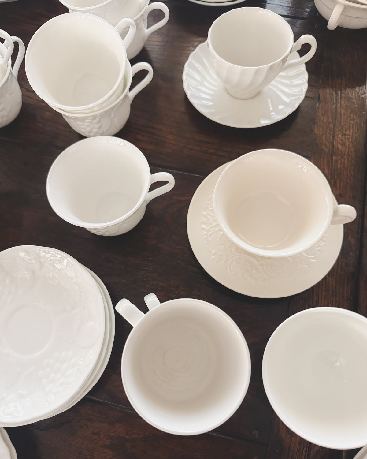 Artfully Mismatched Vintage European Teacups | White & Cream