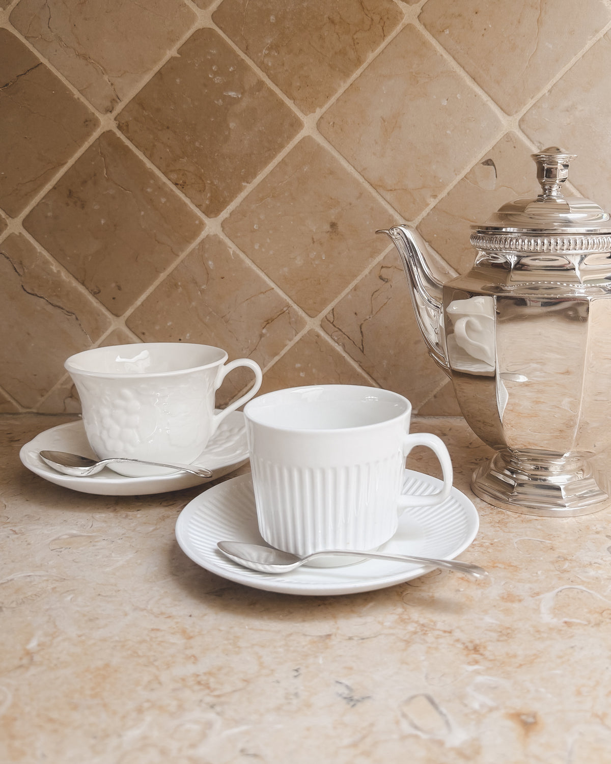 Artfully Mismatched Vintage European Teacups | White & Cream