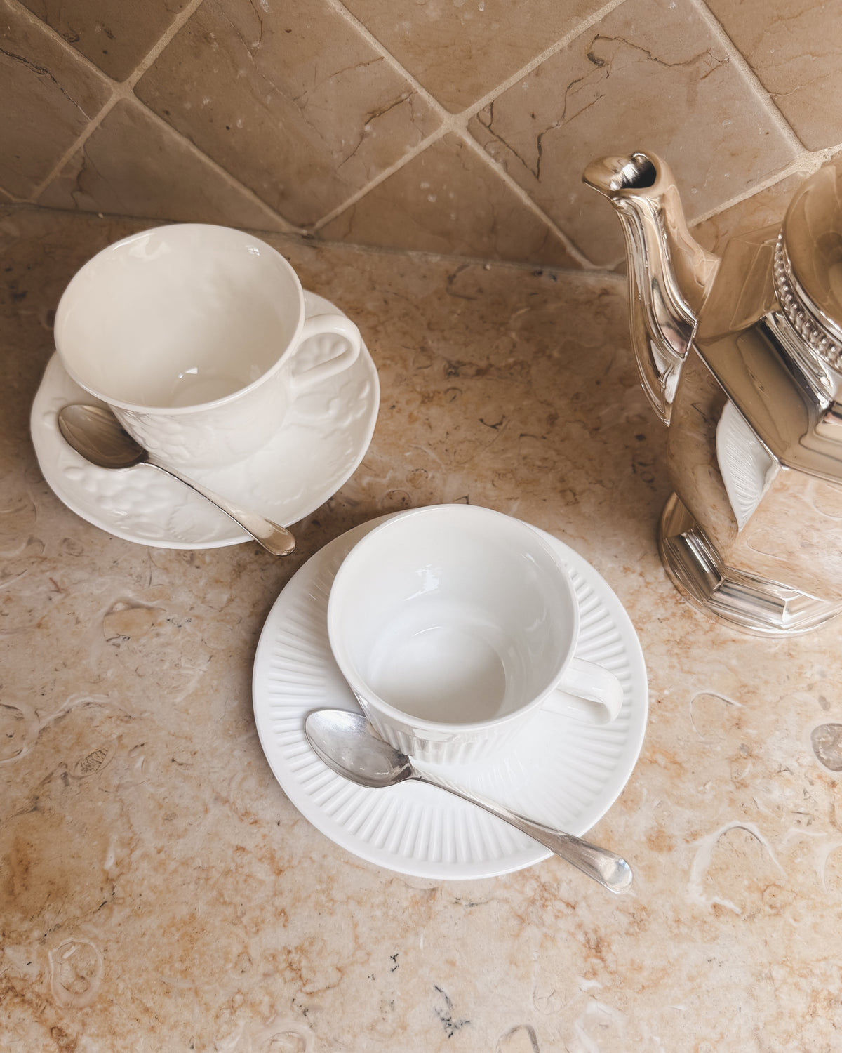 Artfully Mismatched Vintage European Teacups | White & Cream