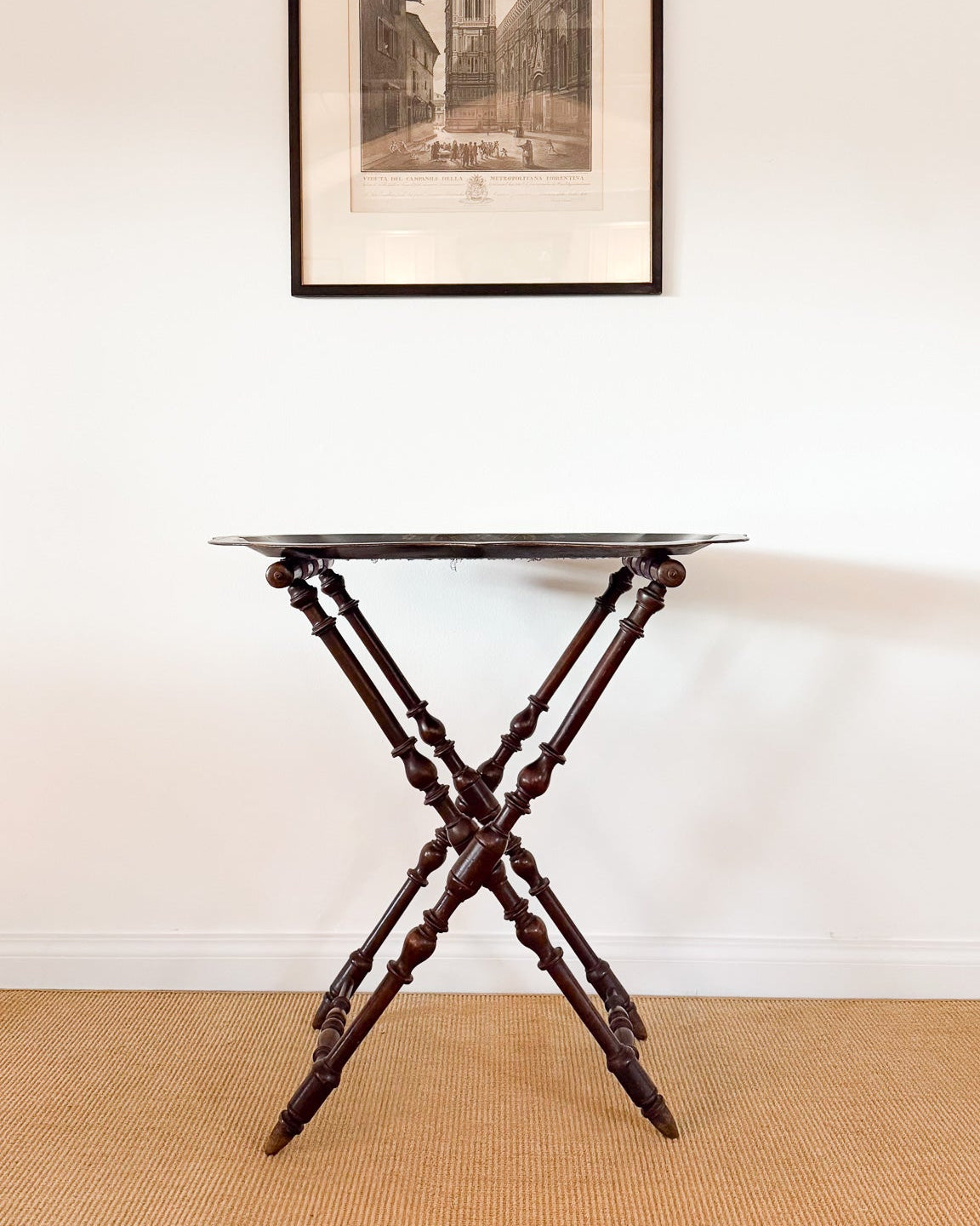 Antique 19th c French Tray Stand with Tole Tray