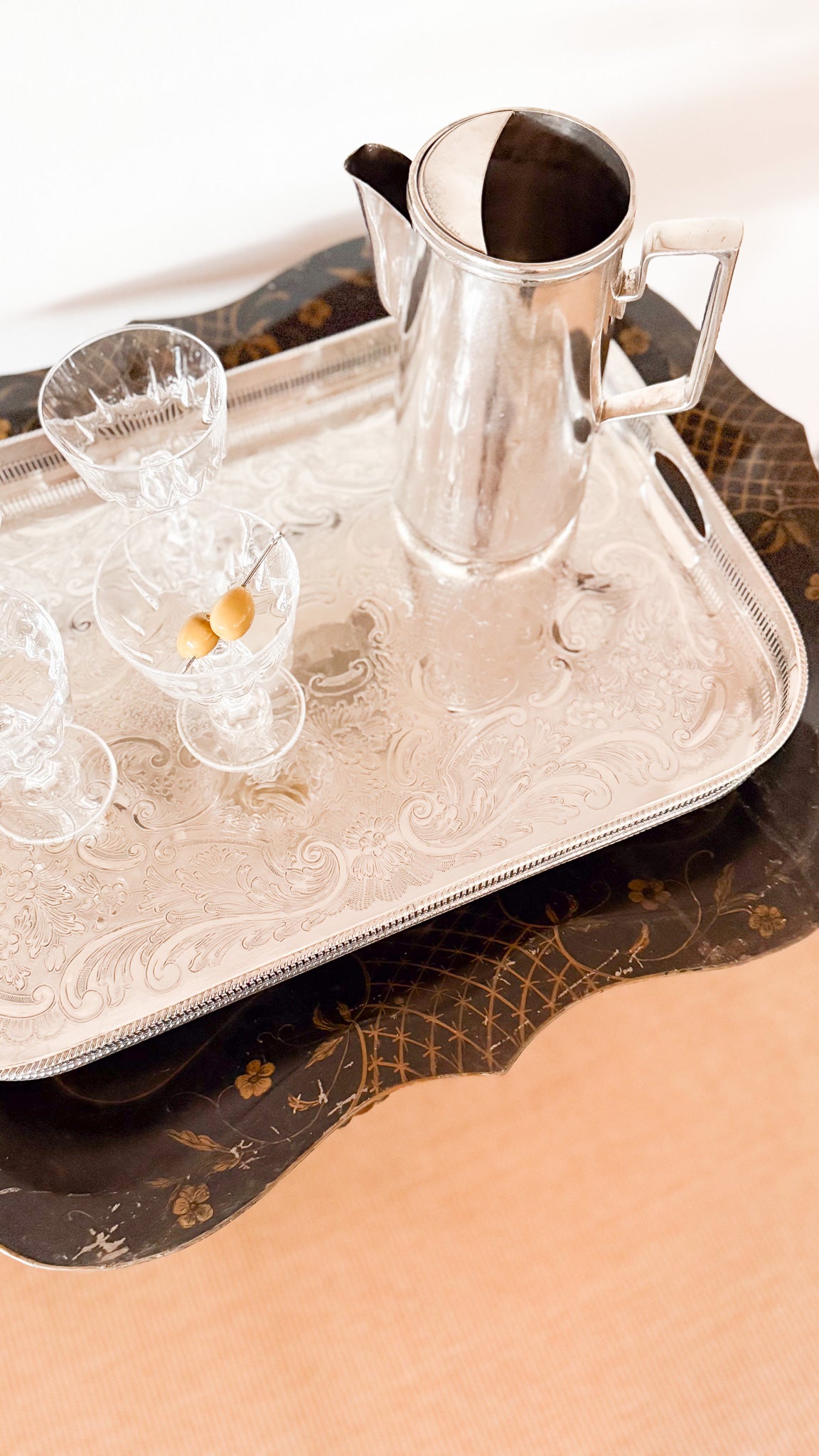 Antique 19th c French Tray Stand with Tole Tray