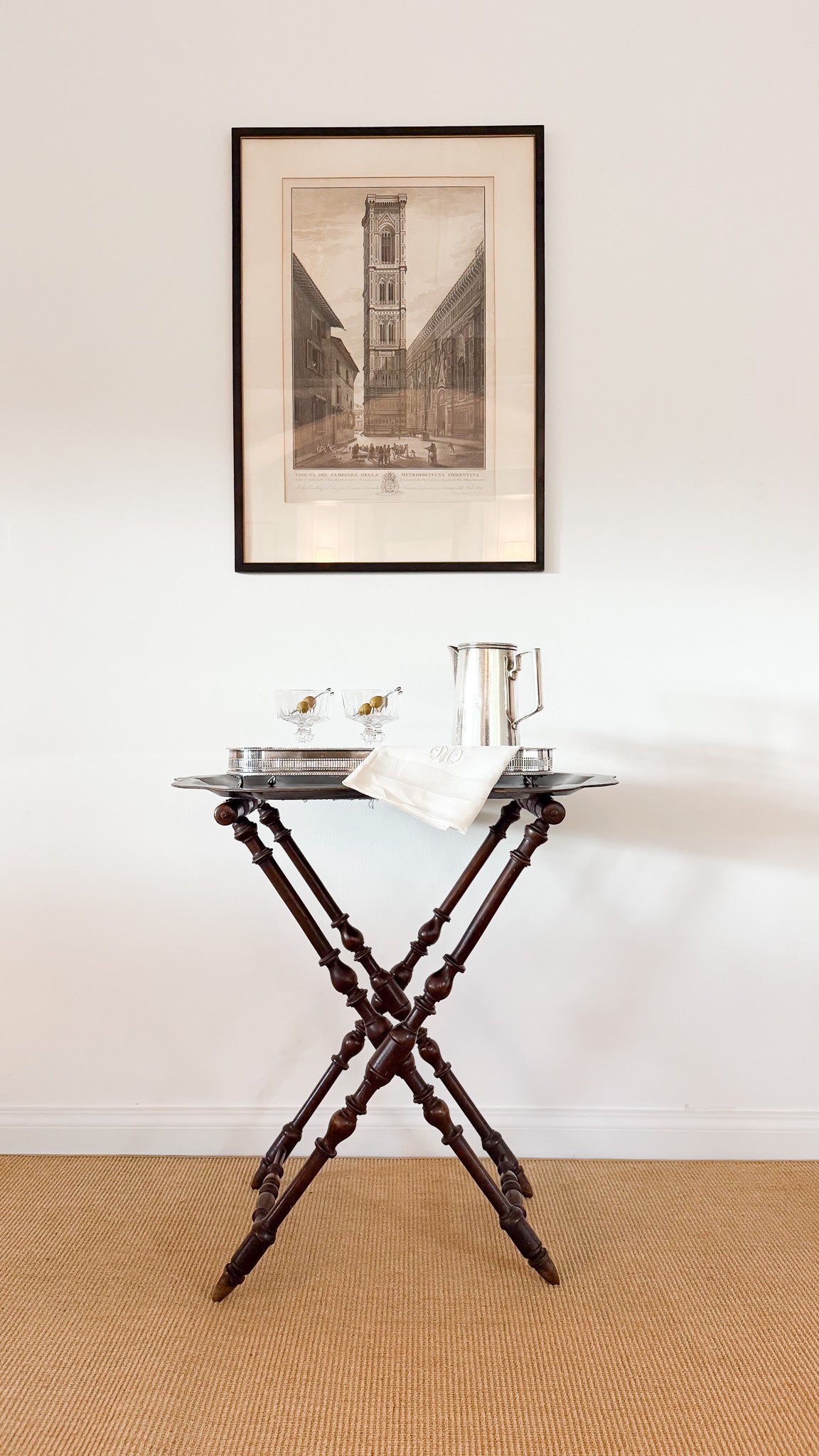 Antique 19th c French Tray Stand with Tole Tray