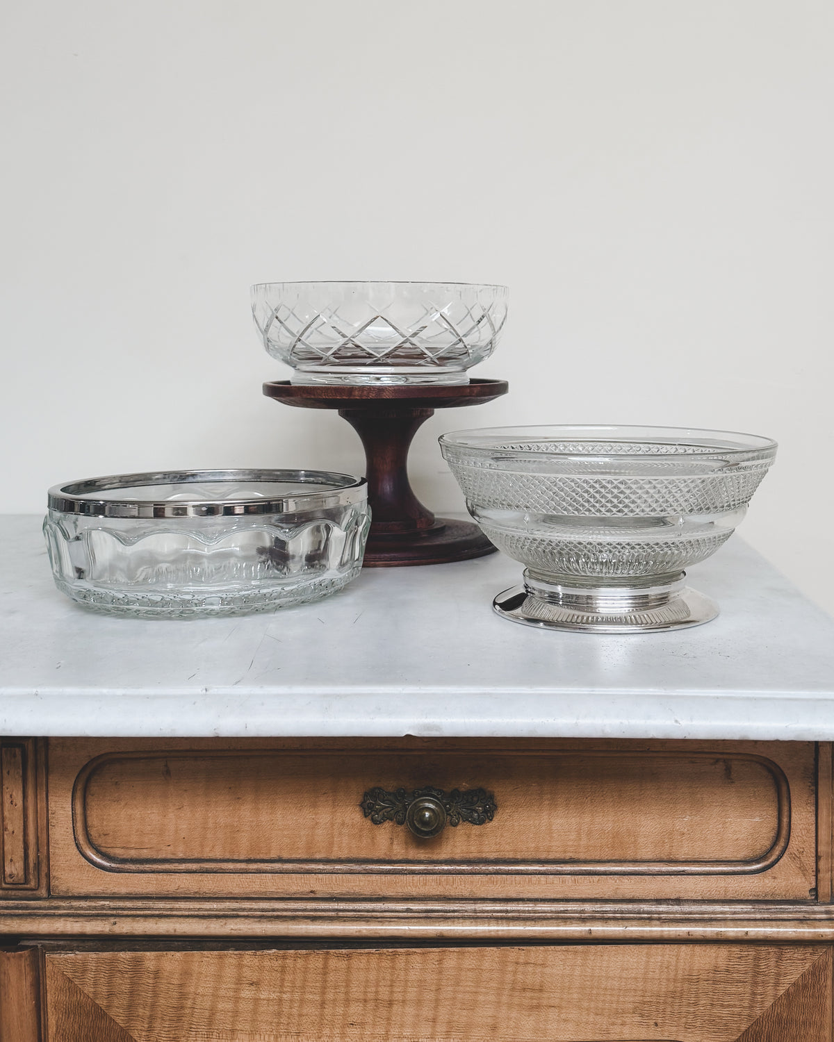 Vintage English Glass & Silver Pedestal Bowl