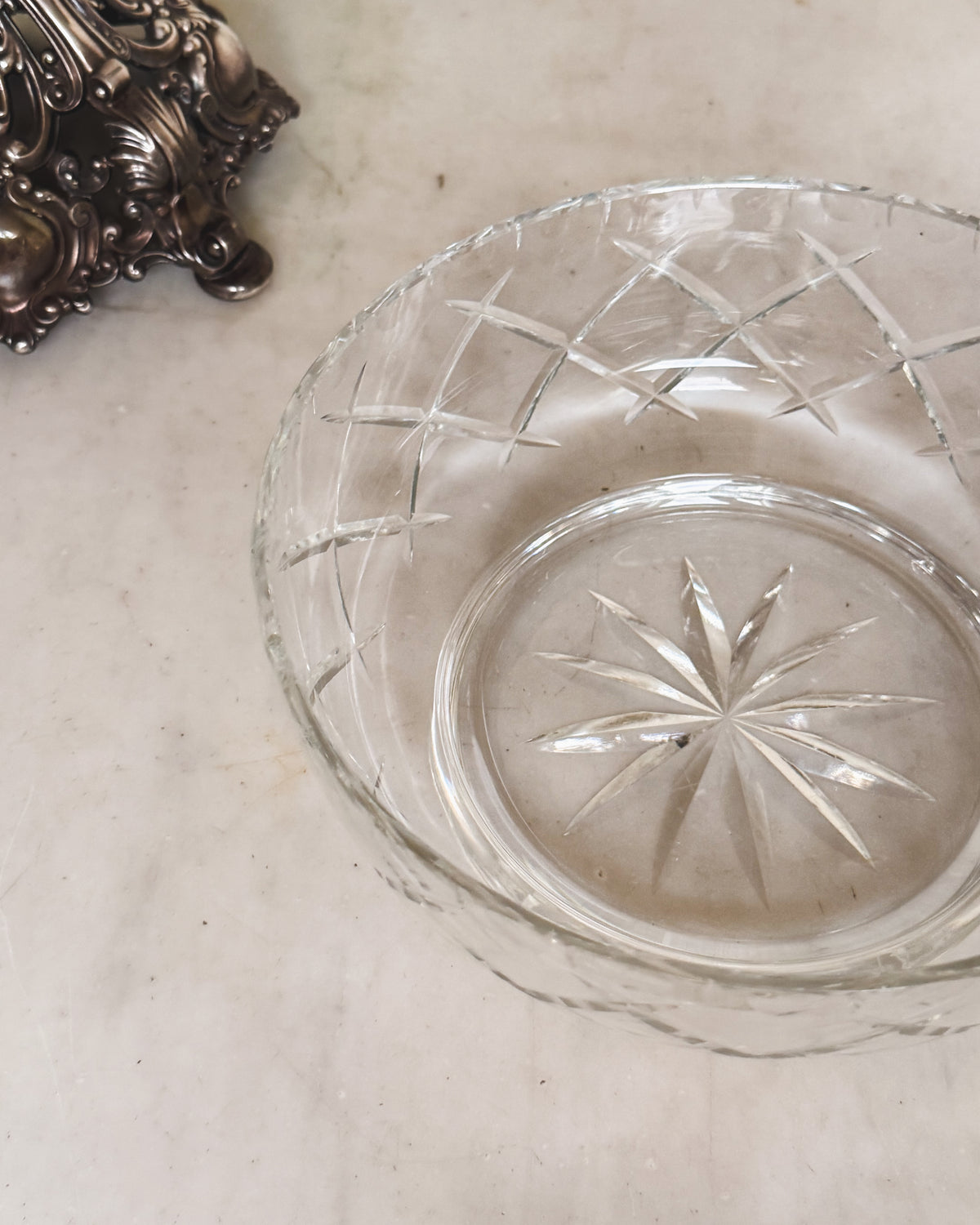 Vintage English Cut Crystal Footed Bowl