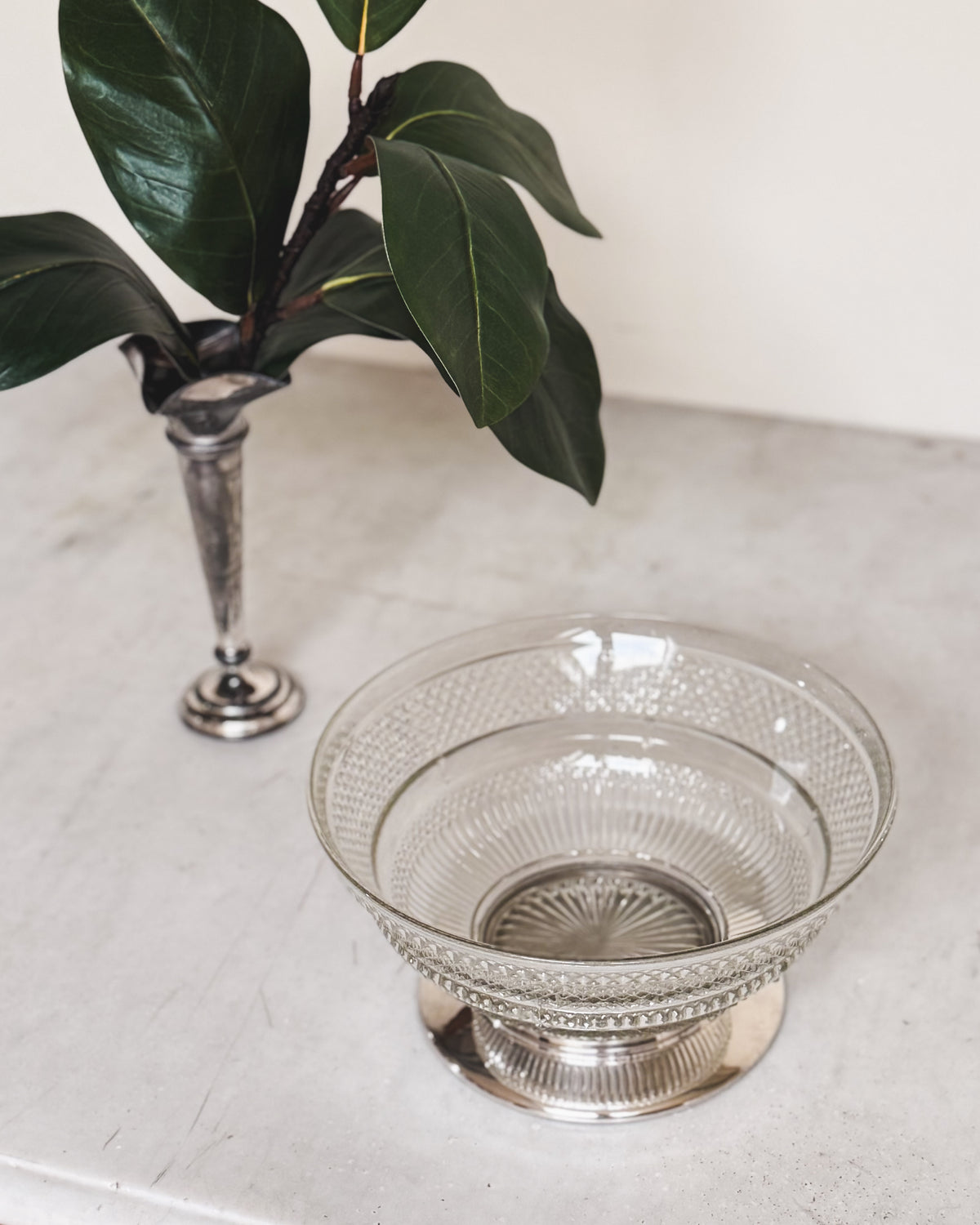 Vintage English Glass & Silver Pedestal Bowl