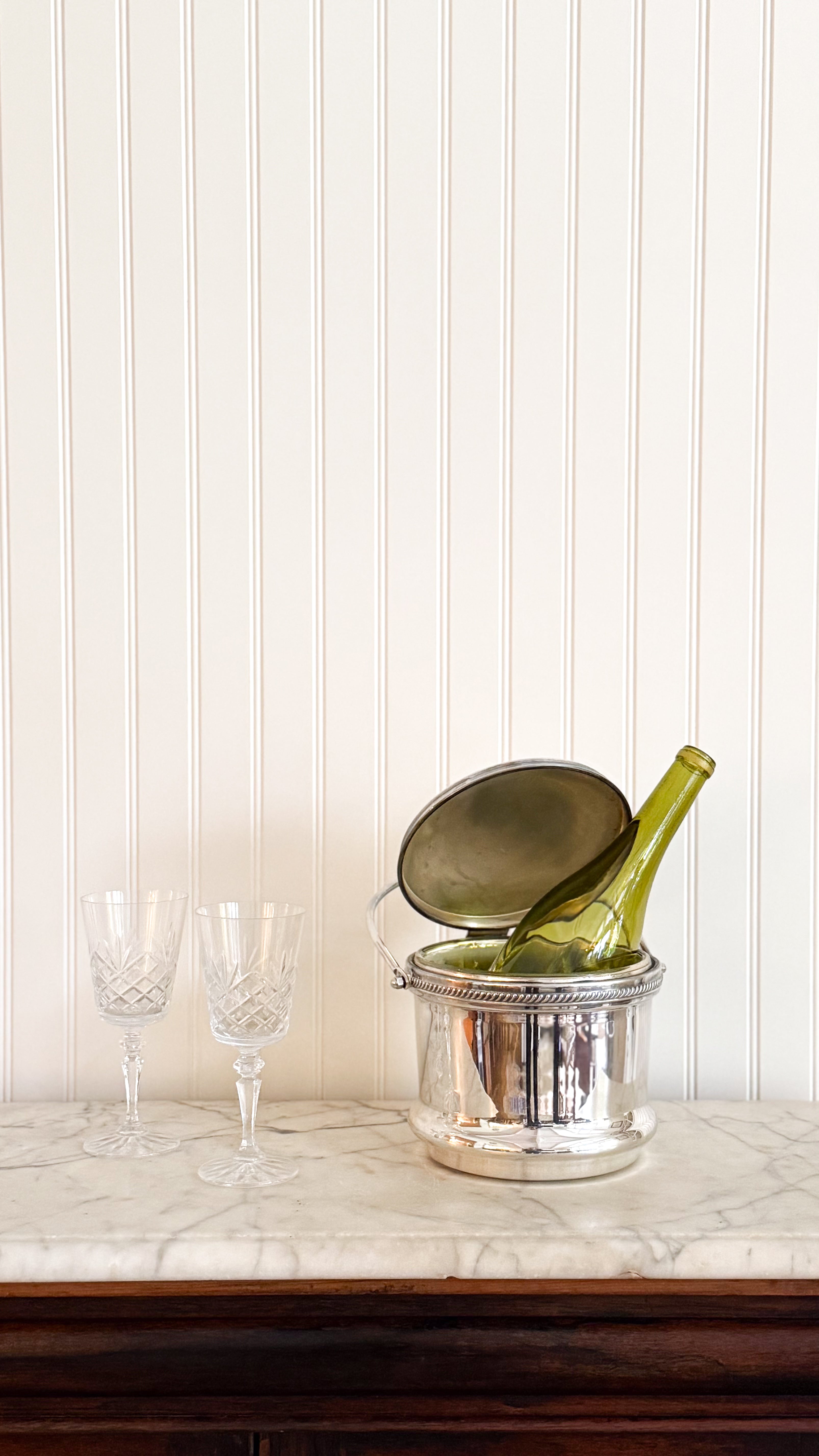 Vintage Silver Lion Ice Bucket, Hinged Lid