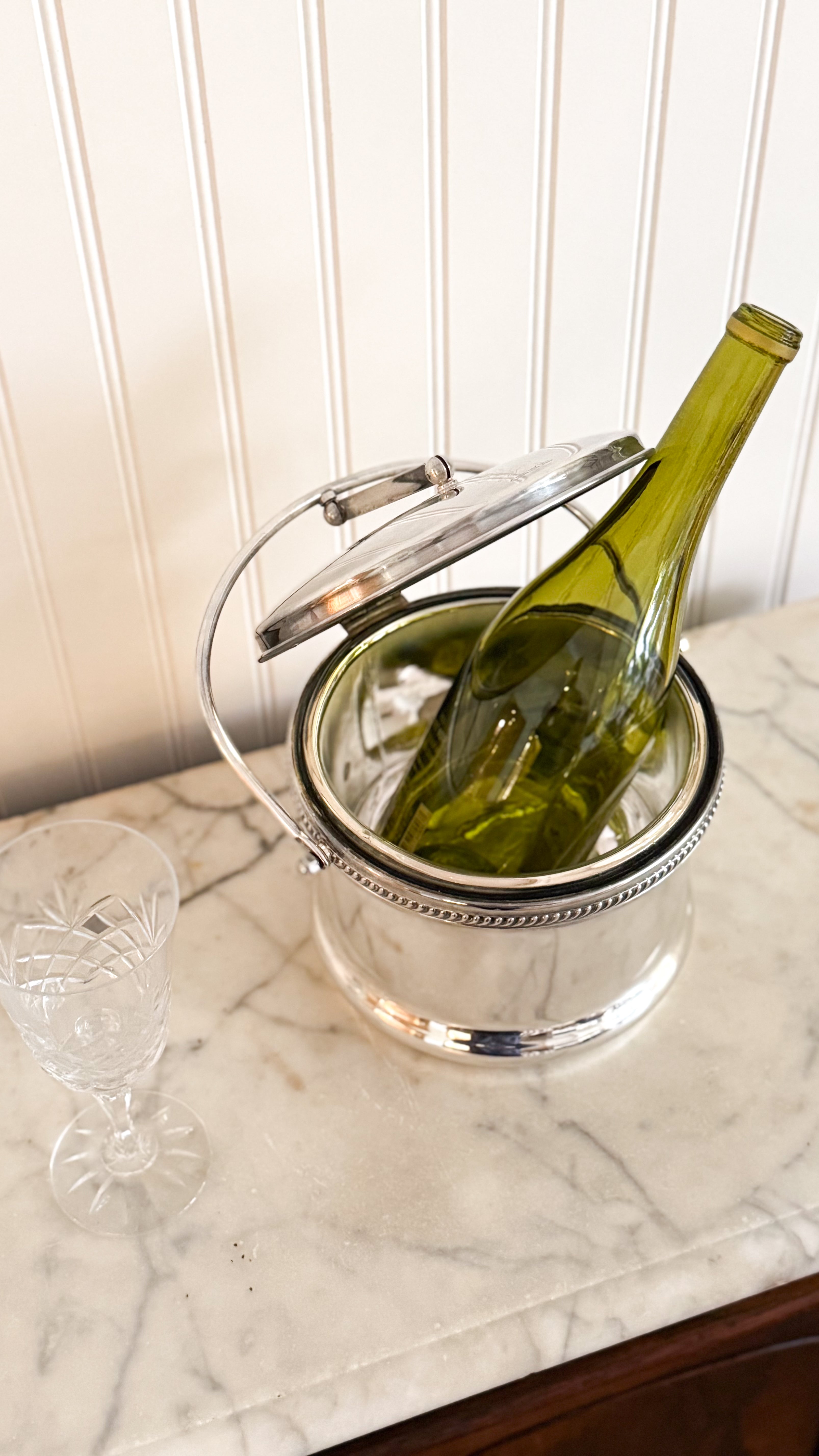 Vintage Silver Lion Ice Bucket, Hinged Lid