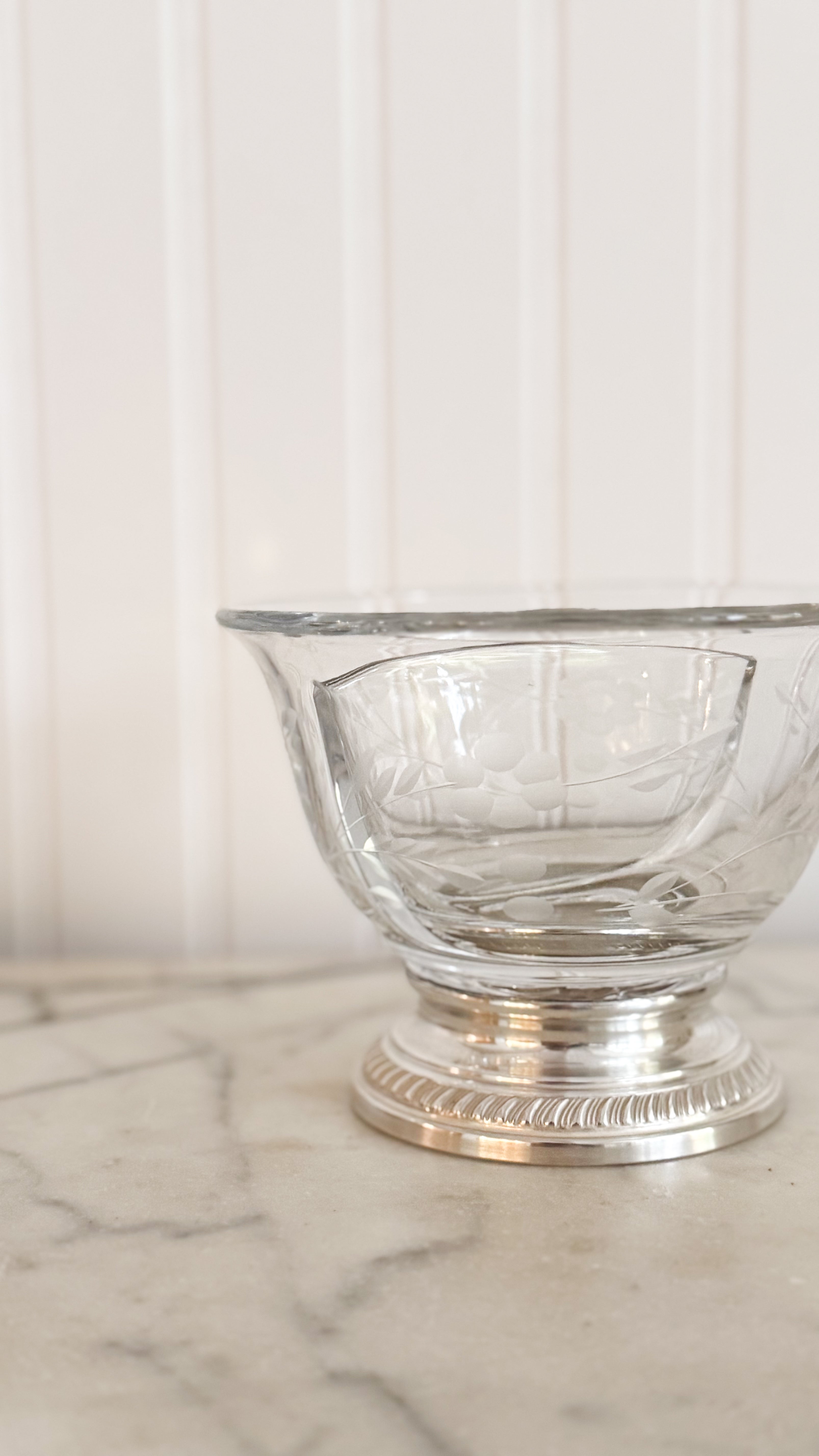 Early Vintage Sterling & Glass Condiment Bowl