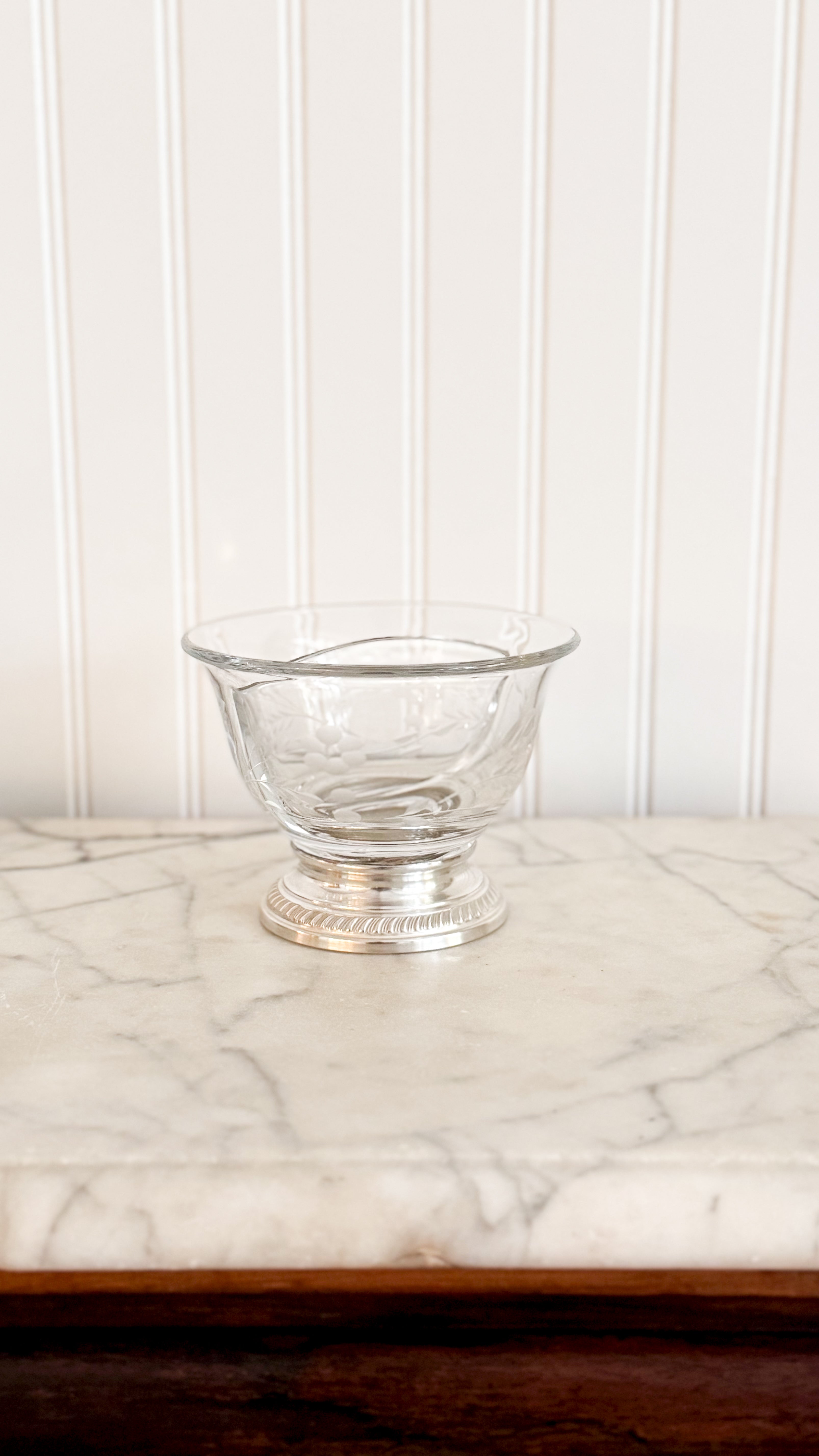 Early Vintage Sterling & Glass Condiment Bowl