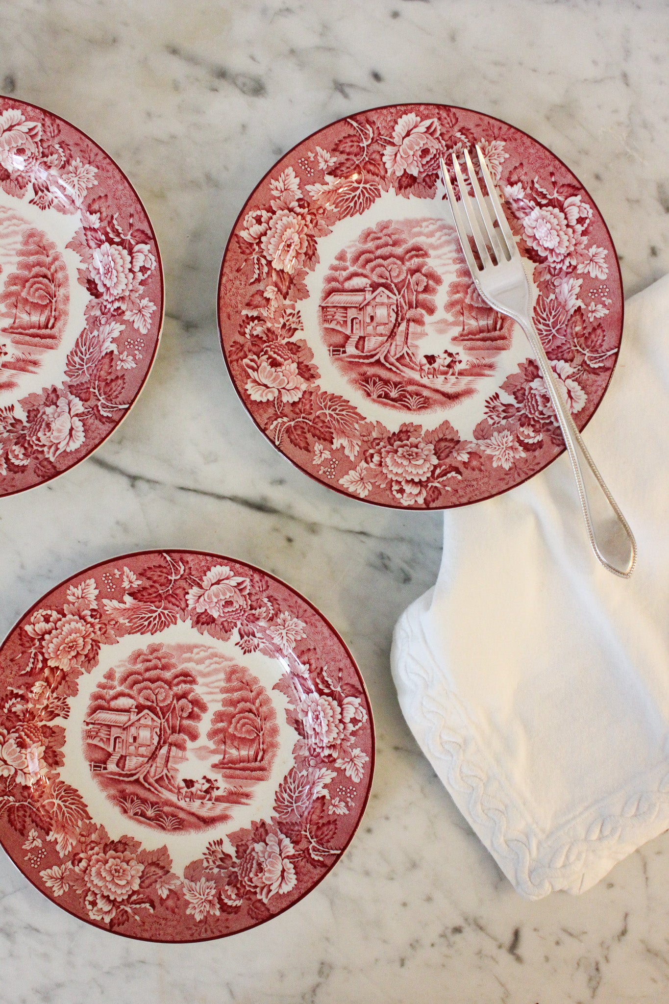 Vintage English Transferware Plates, Set of 6