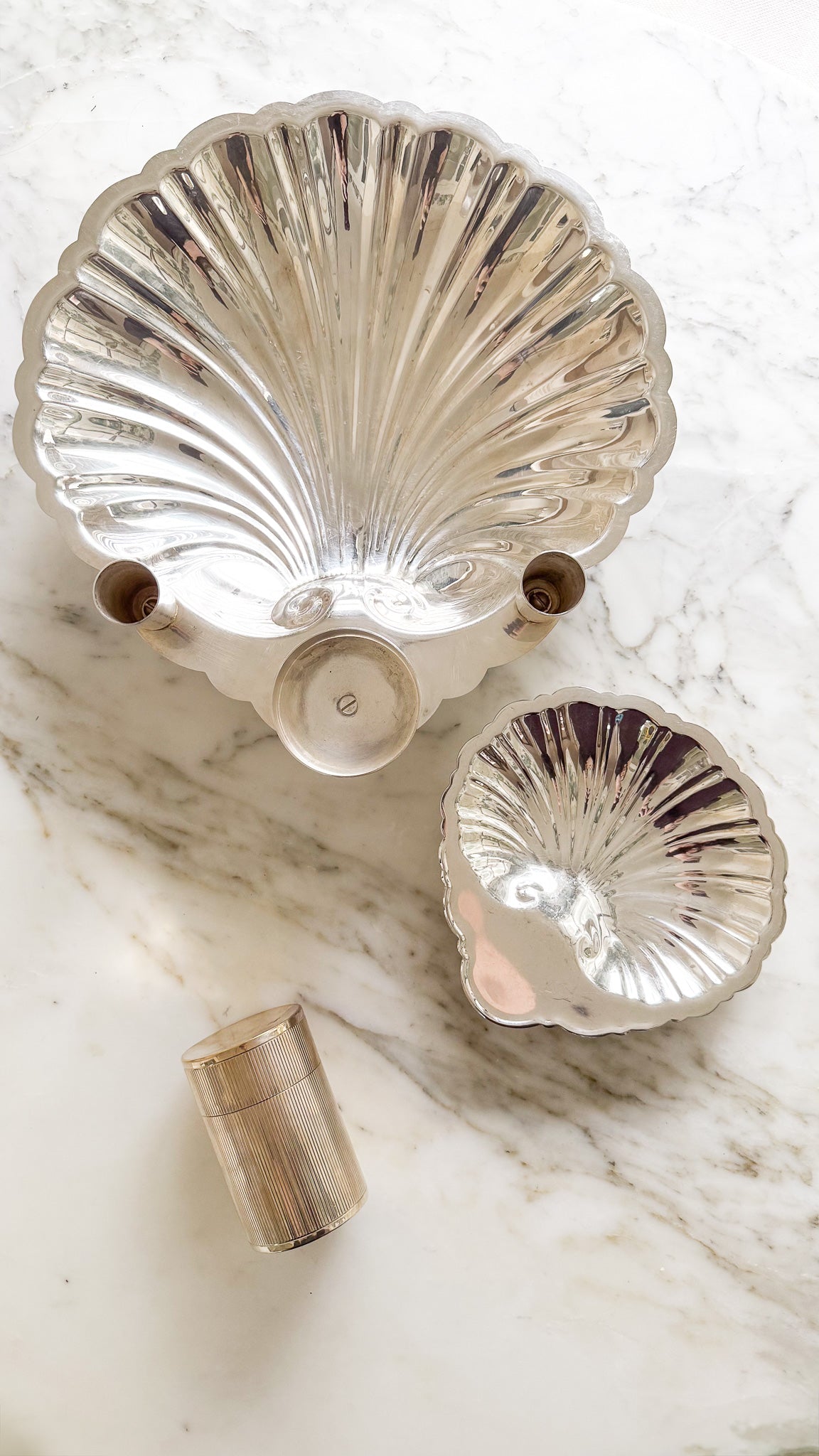 Vintage Silver Shell Dish with Candle Holders